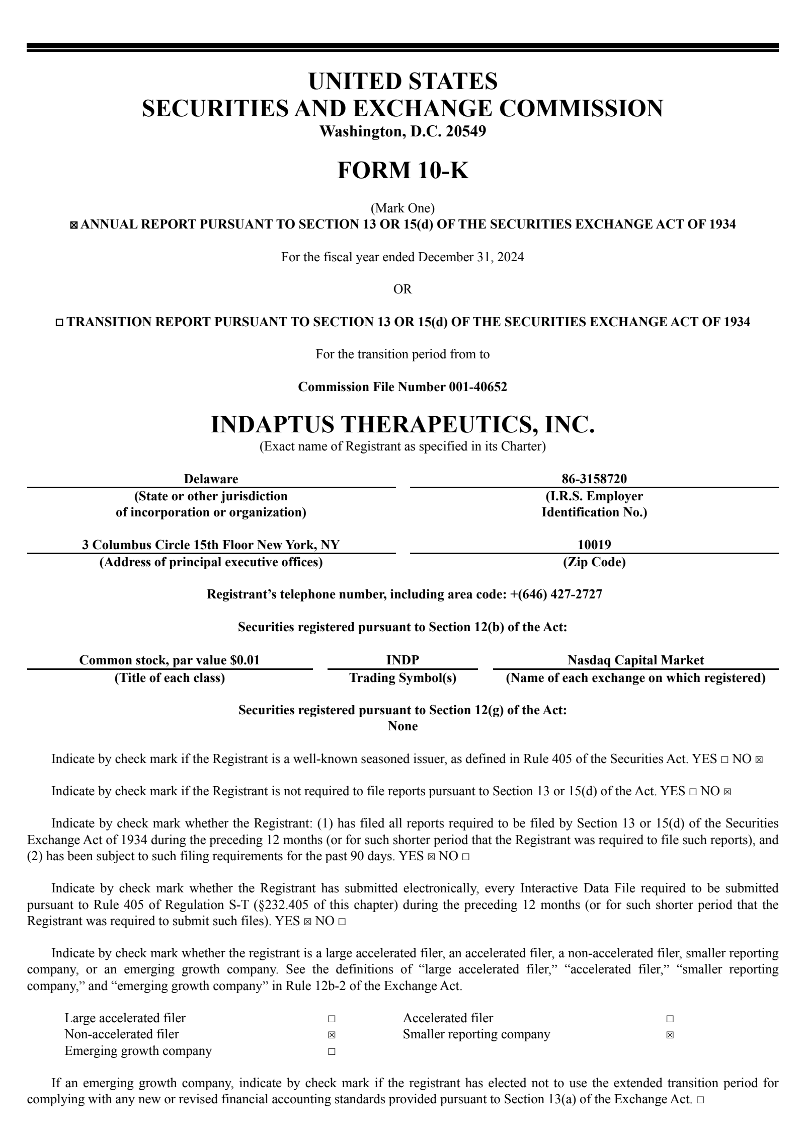 Indaptus Therapeutics' Q4 2024 Annual report