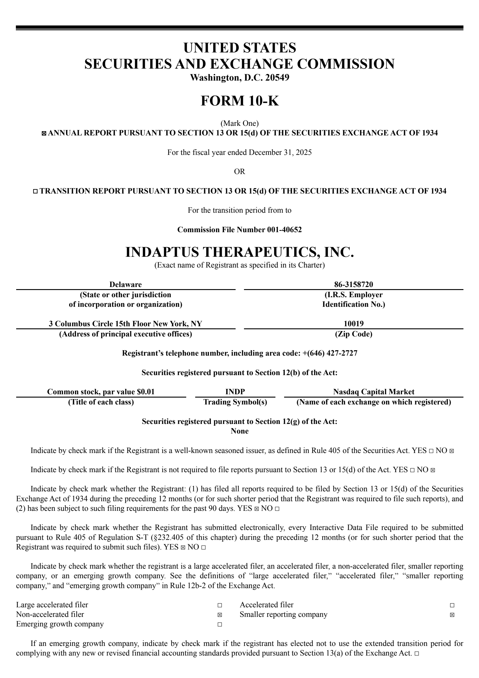 Indaptus Therapeutics' Q4 2025 Annual report