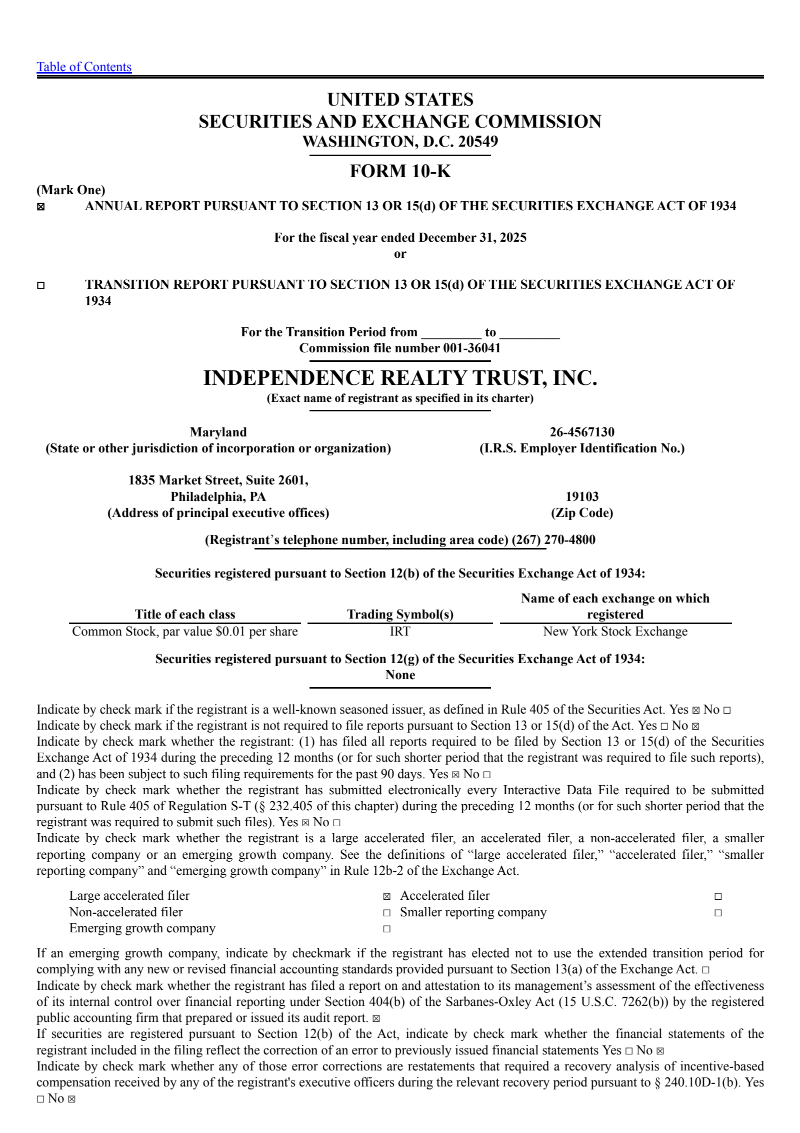 Independence Realty Trust's Q4 2025 Annual report