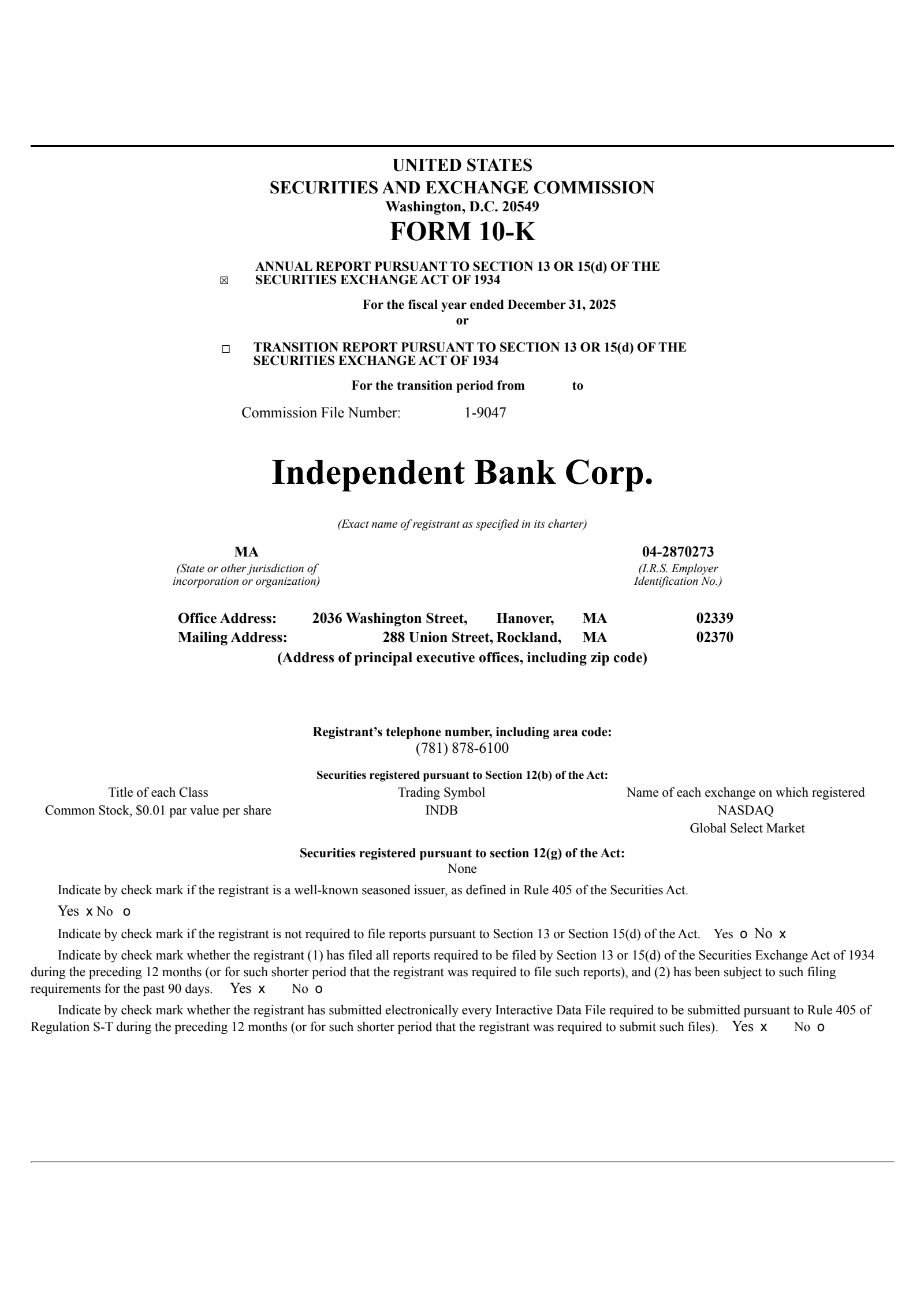 Independent Bank's Q4 2025 Annual report