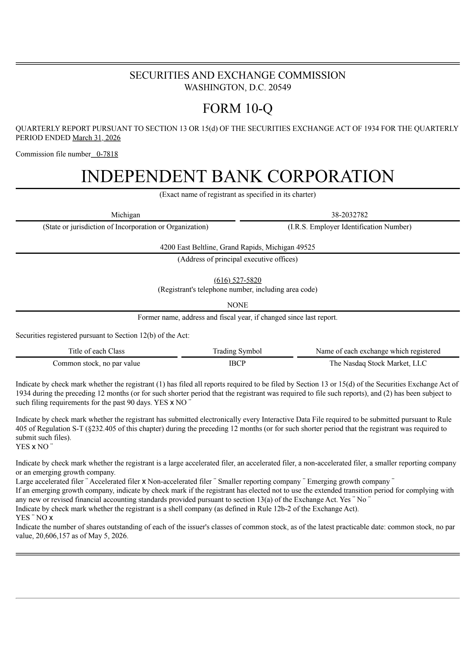 Independent Bank's Q1 2026 Quarterly report