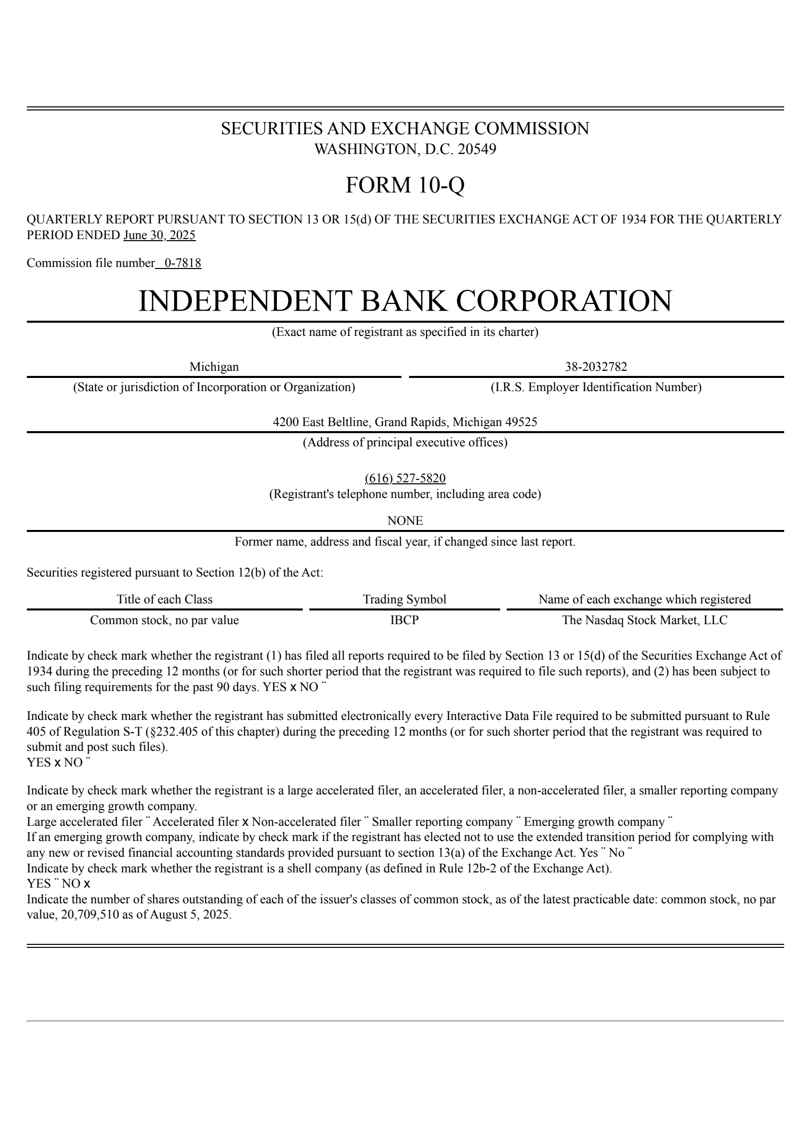 Independent Bank's Q2 2025 Quarterly report