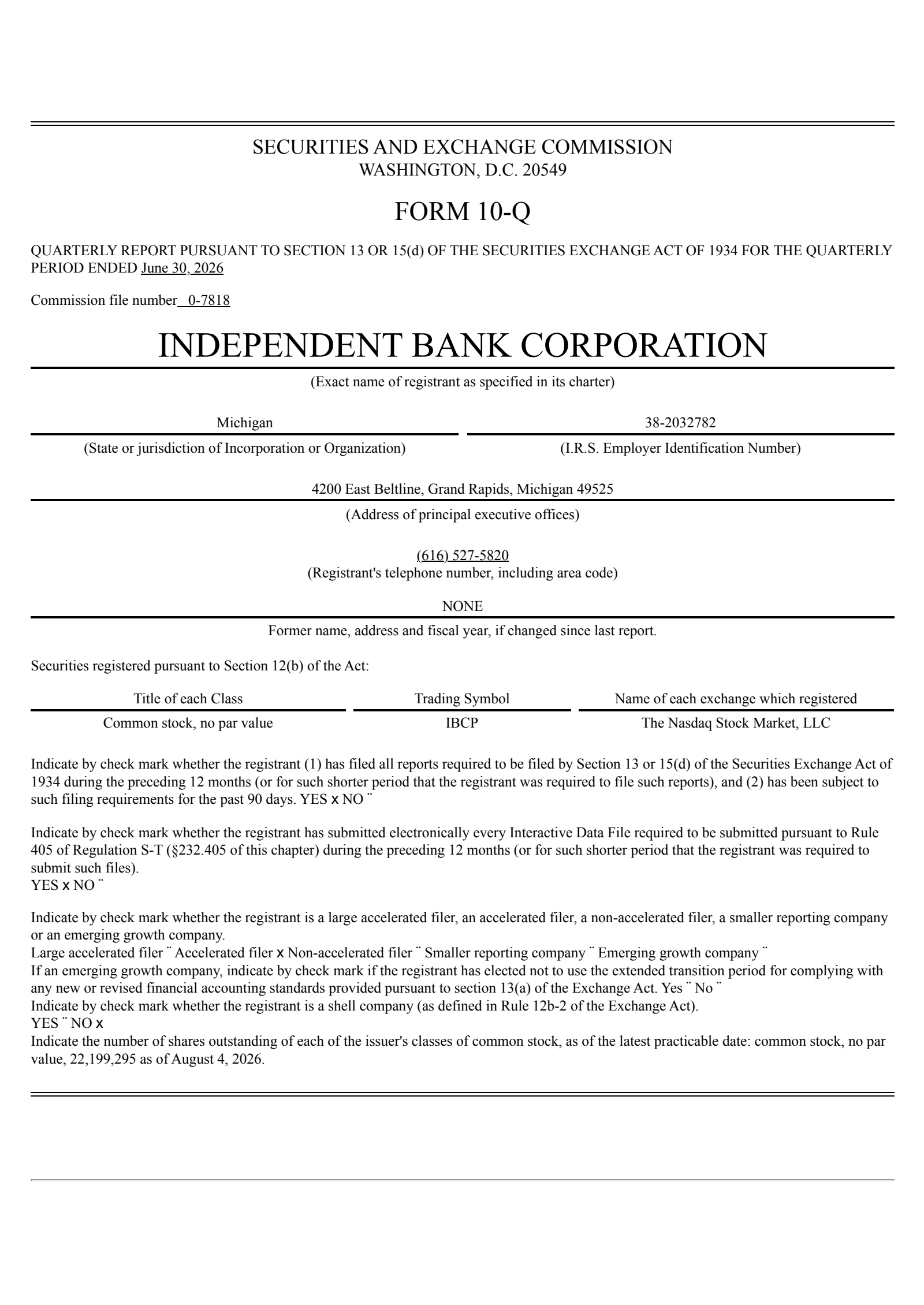 Independent Bank's Q2 2026 Quarterly report