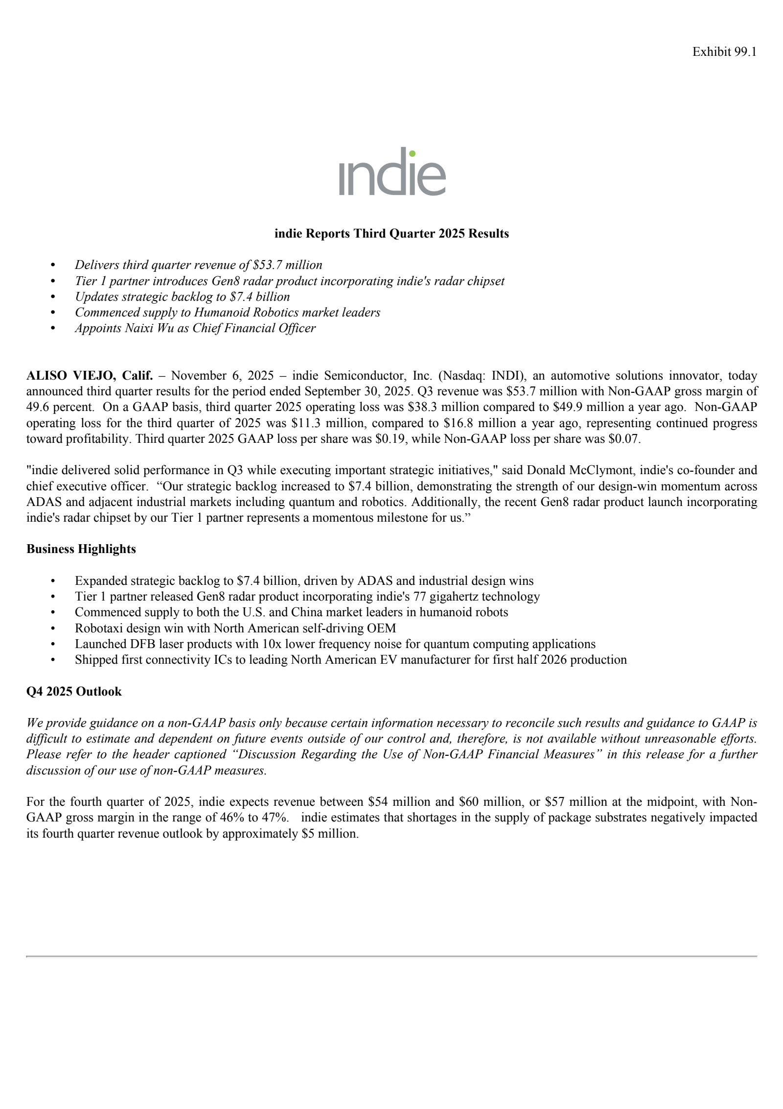 indie Semiconductor's Q3 2025 Earnings Release