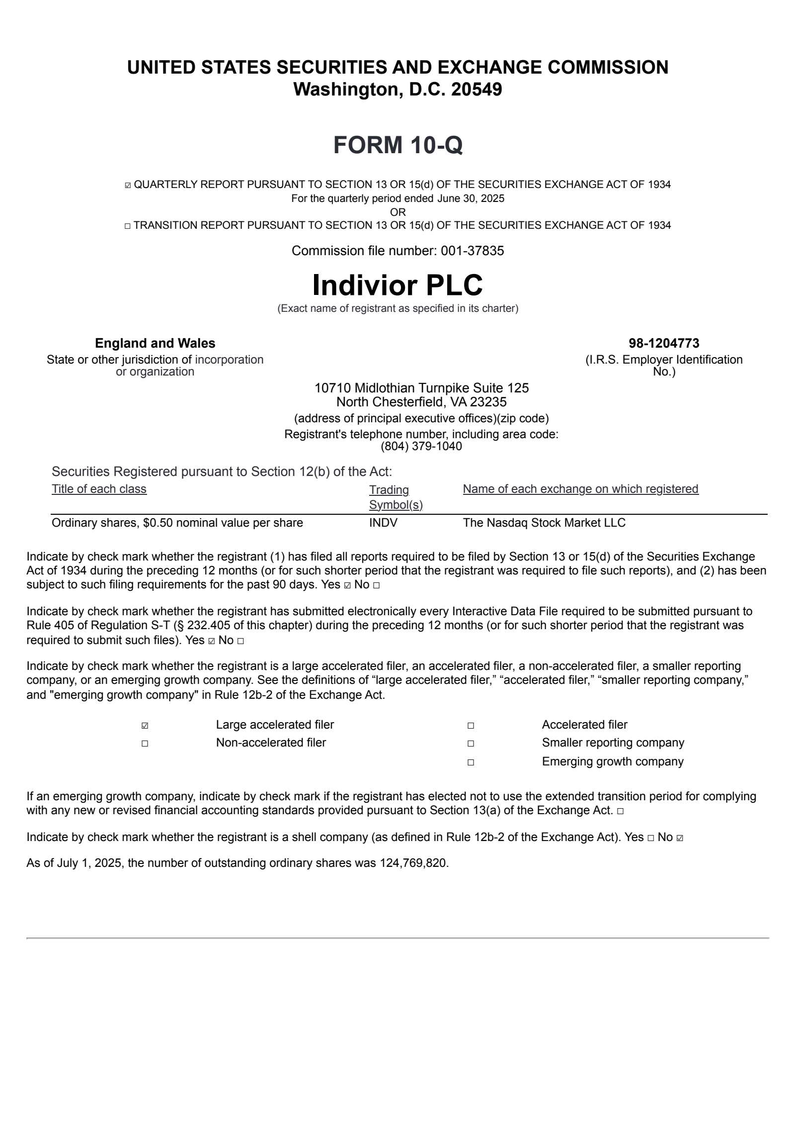 Indivior's Q2 2025 Quarterly report