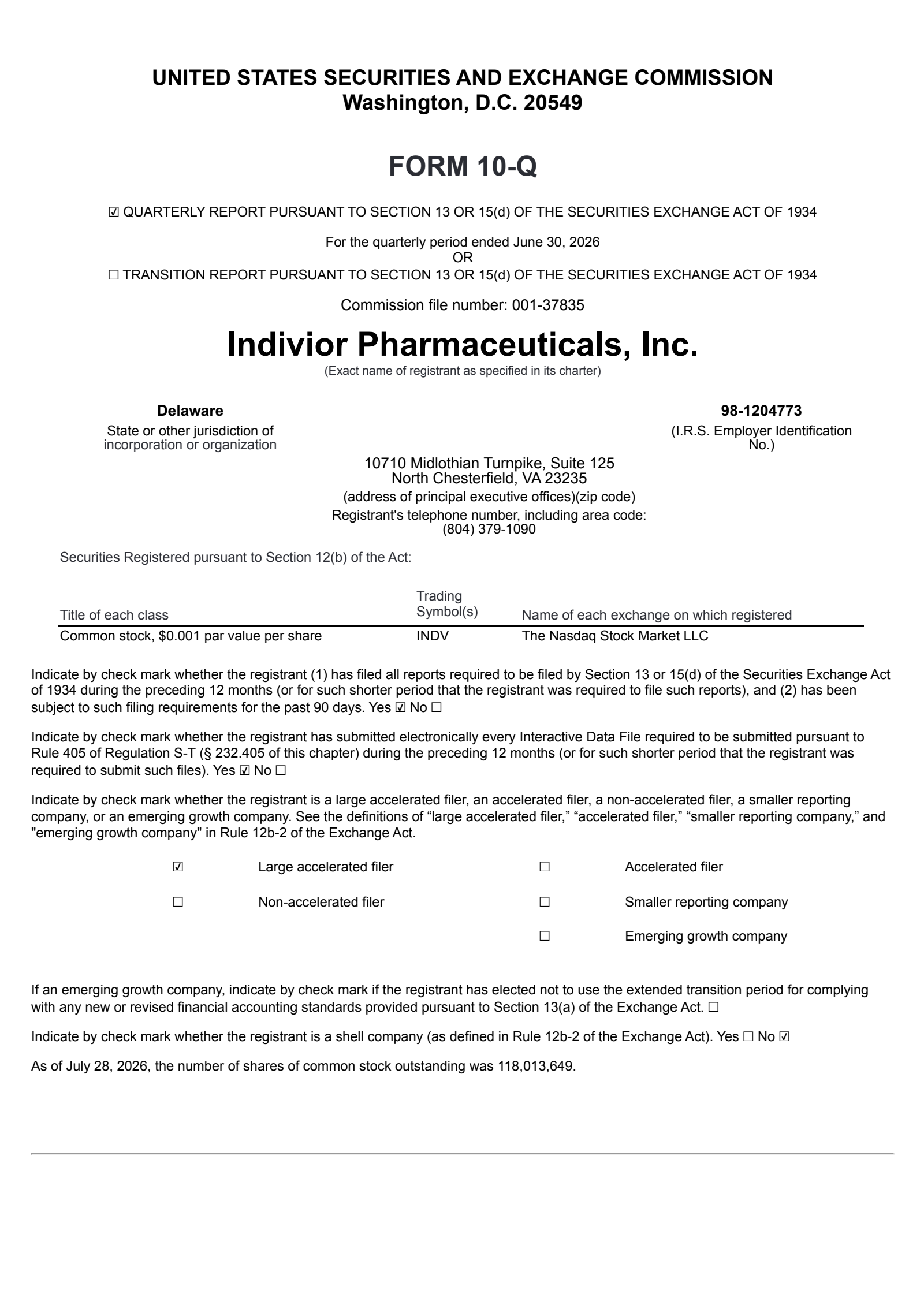 Indivior's Q2 2026 & Merger Quarterly report