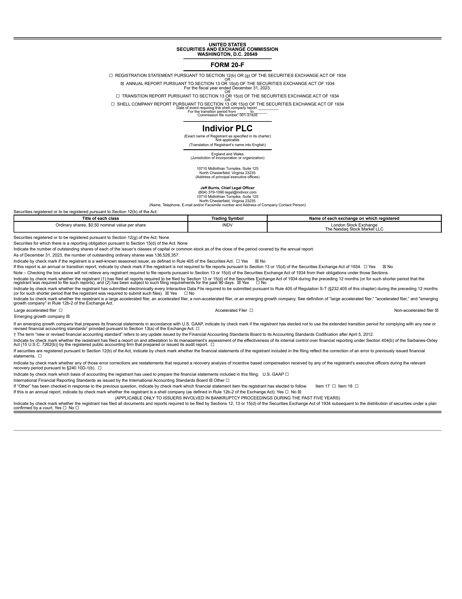 Indivior's Q4 2023 Annual Report