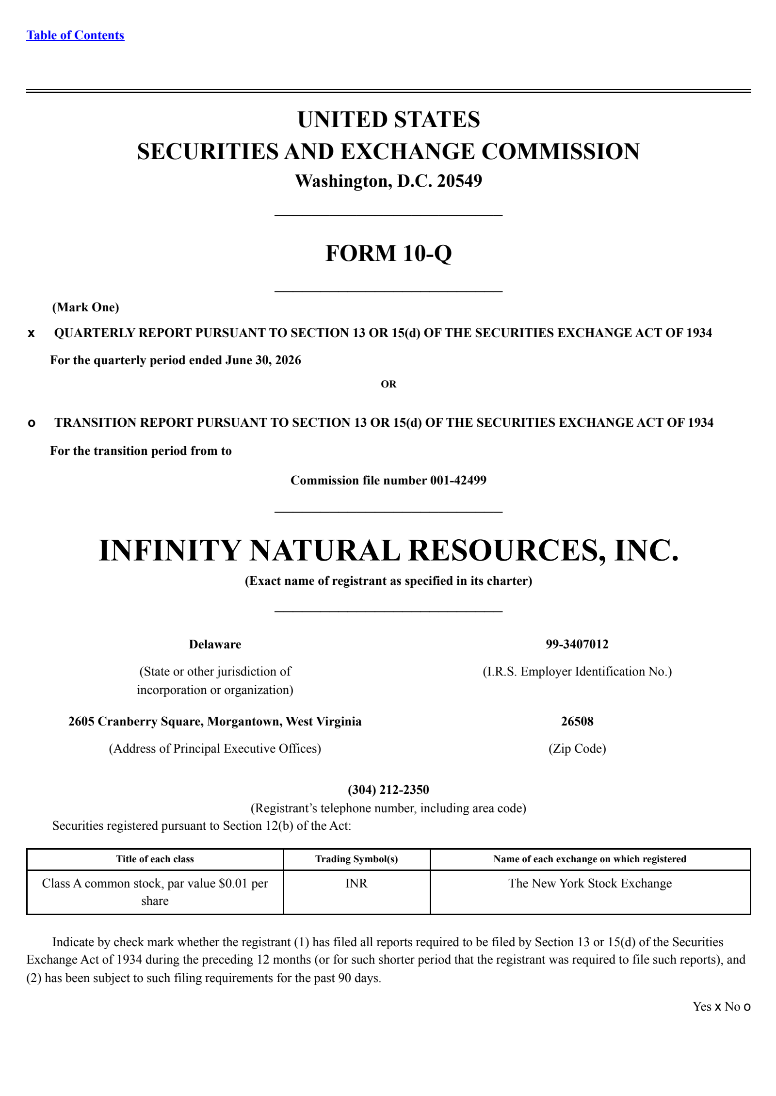 Infinity Natural Resources' Q2 2026 Quarterly report