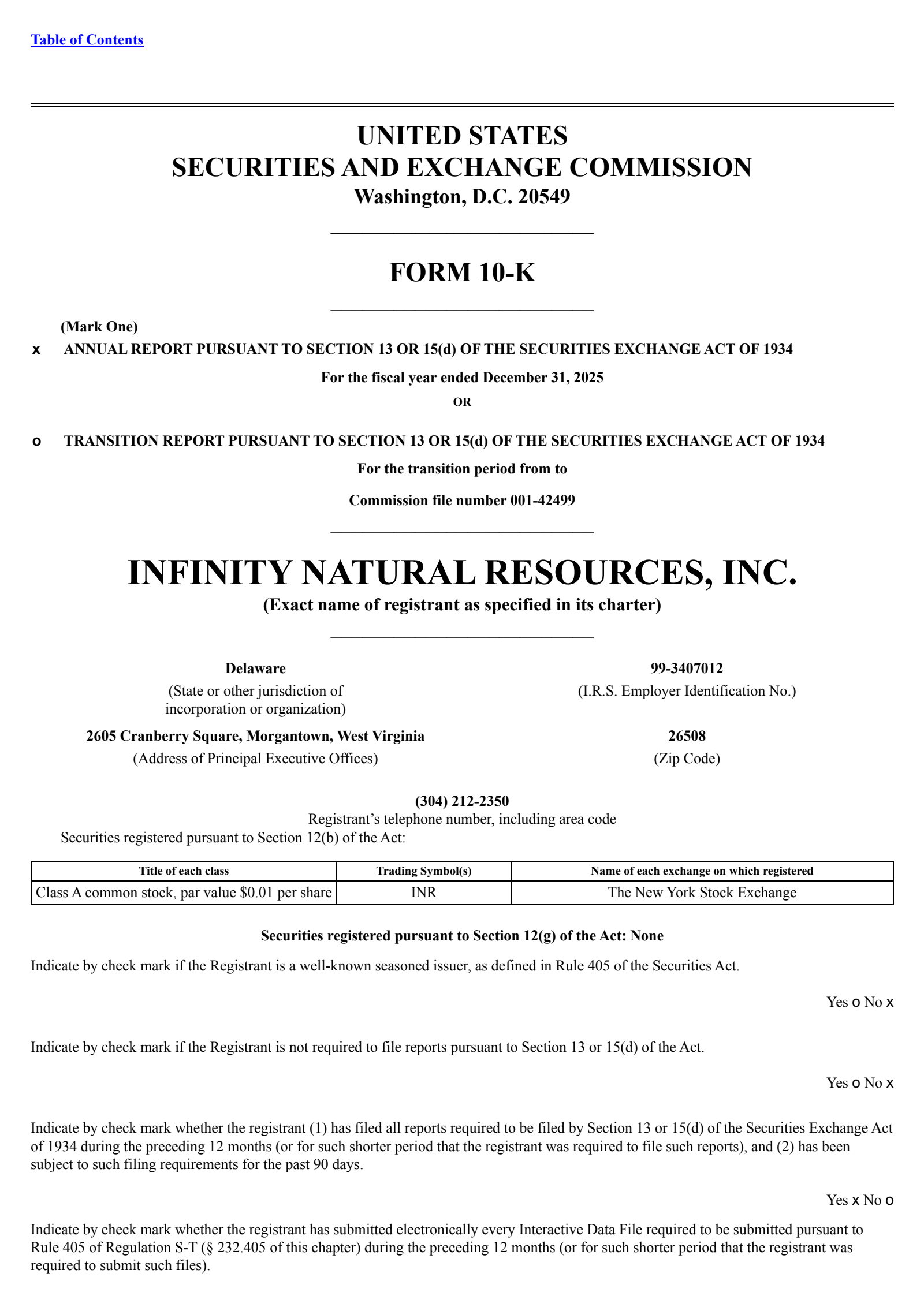 Infinity Natural Resources' Q4 2025 Annual report