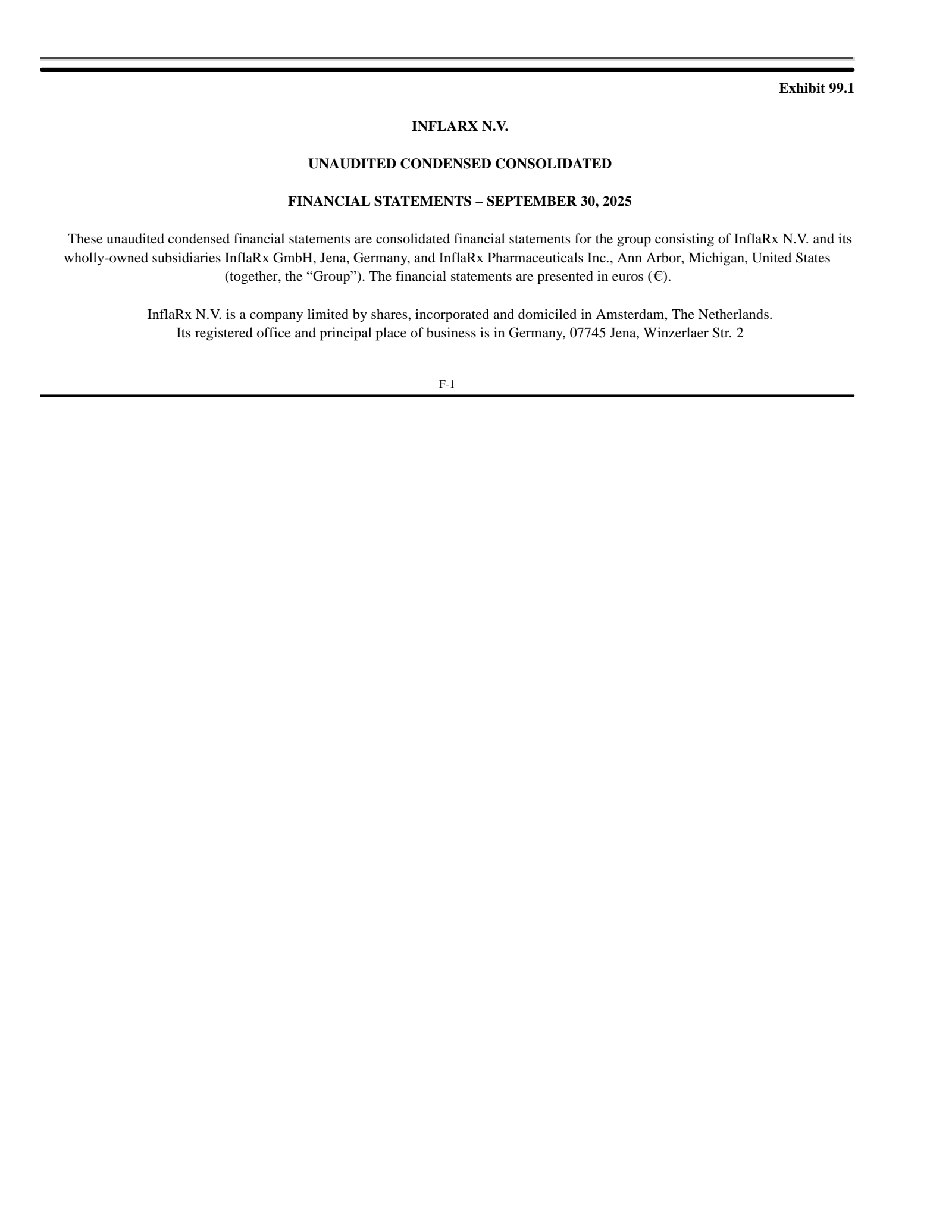 InflaRx's Q3 2025 Earnings Release
