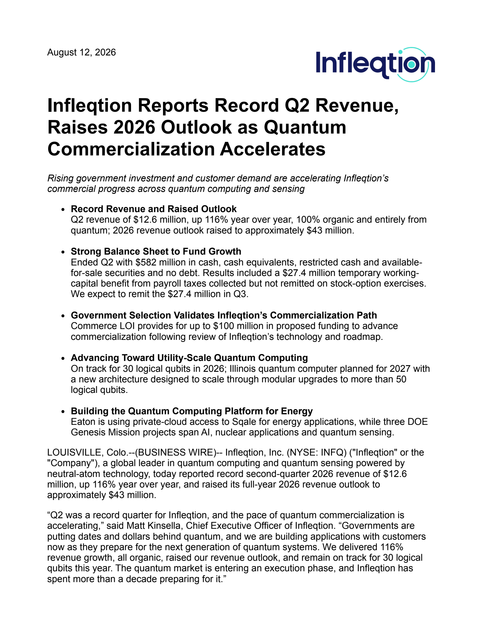 Infleqtion's Q2 2026 Press Release