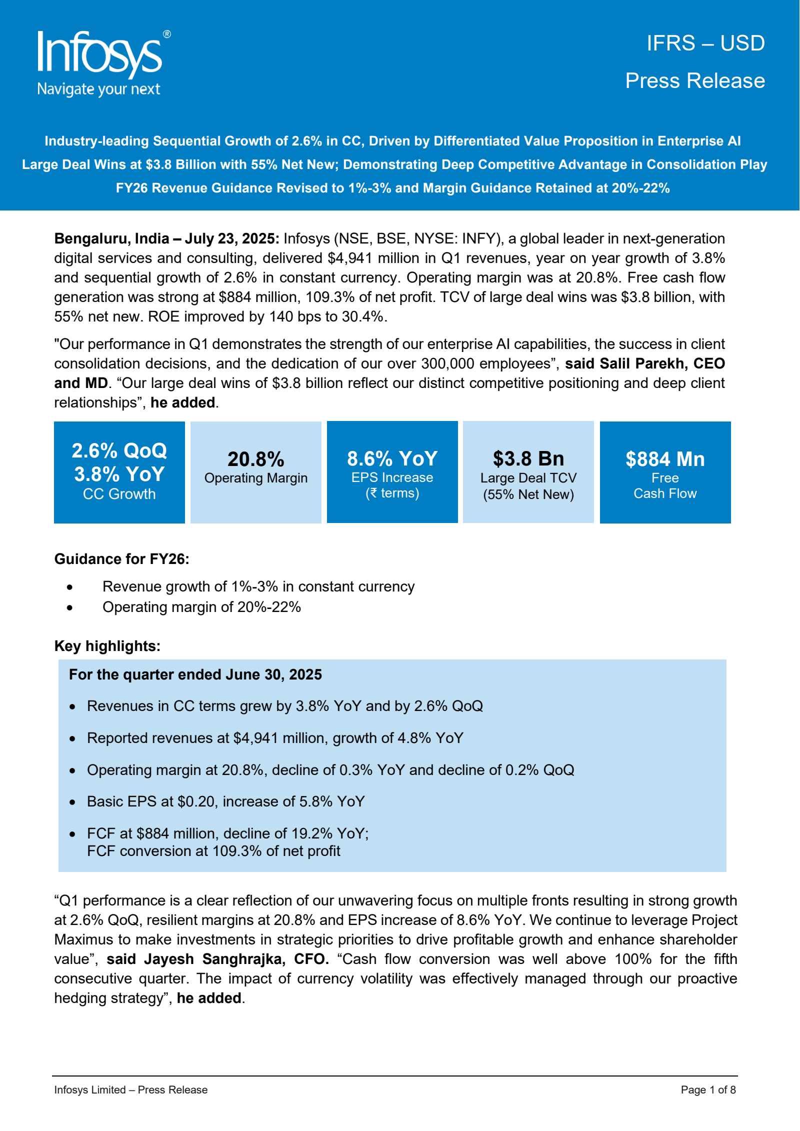 Infosys' Q1 25/26 (Media) Earnings Release