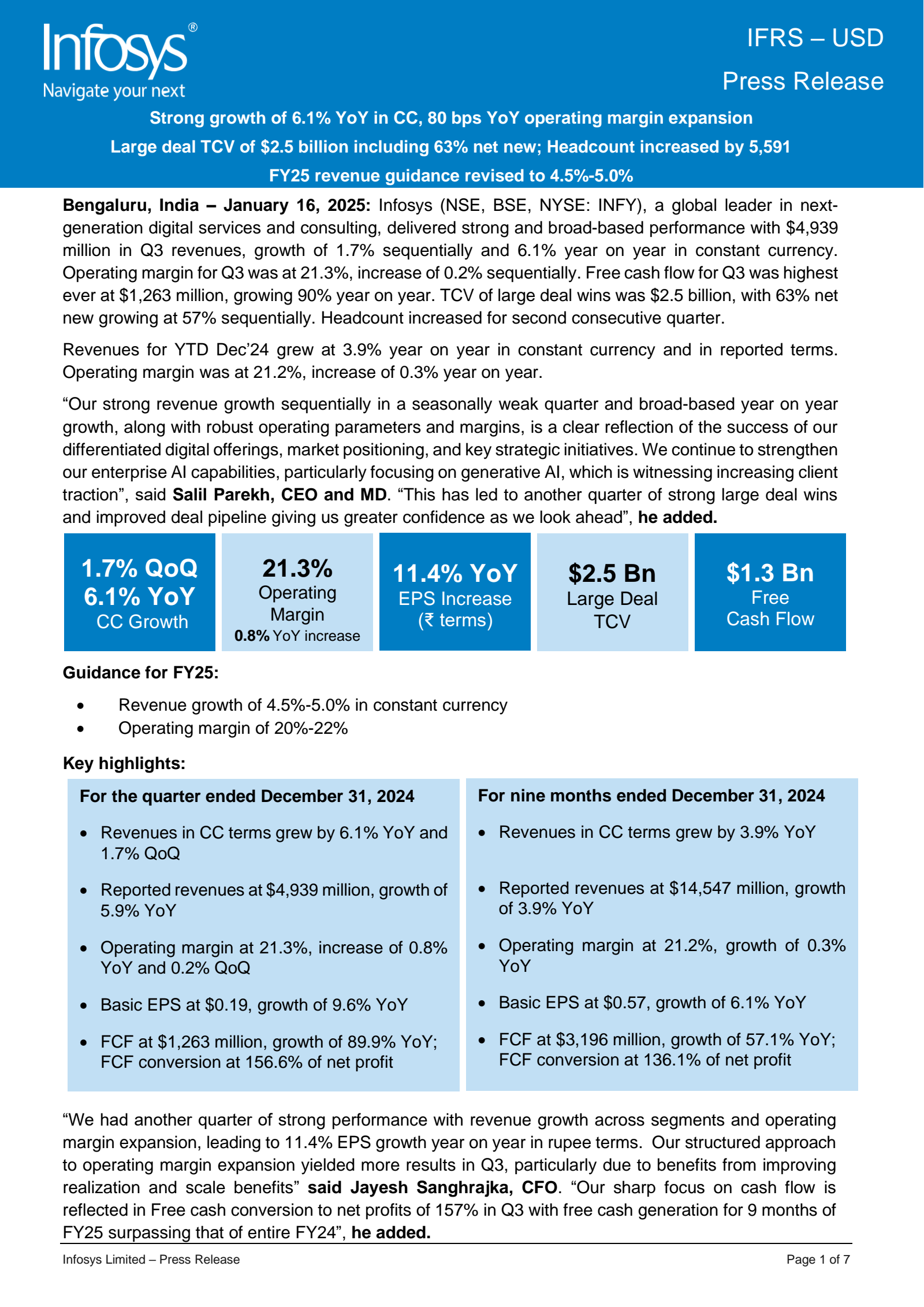 Infosys' Q3 24/25 (Media) Earnings Release
