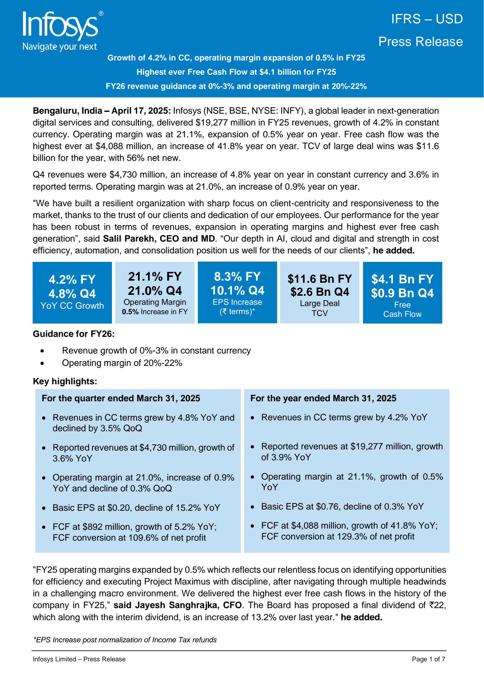 Infosys' Q4 24/25 (Media) Earnings Release