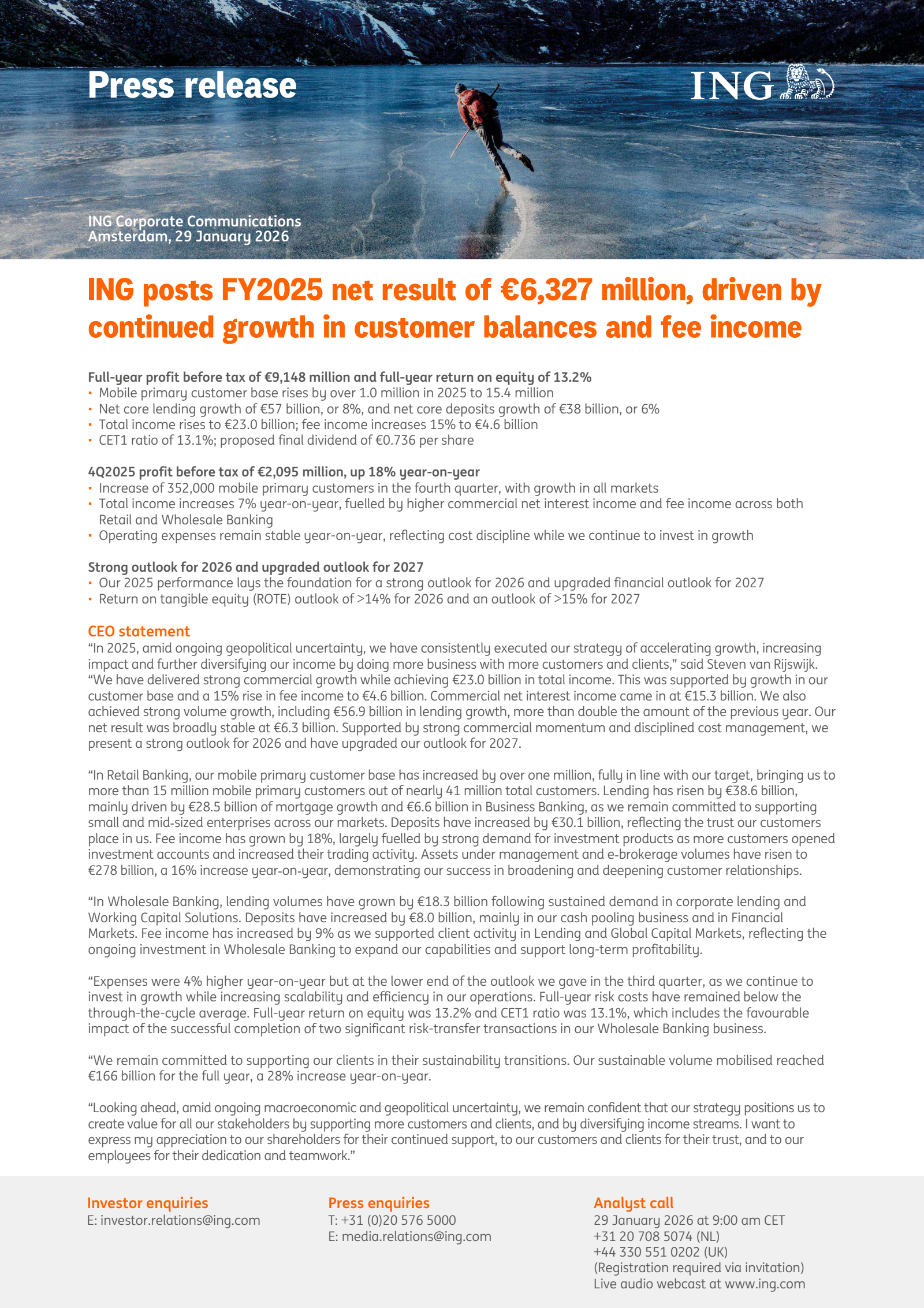 ING Q4 2025 Earnings Report on 1/29/2026