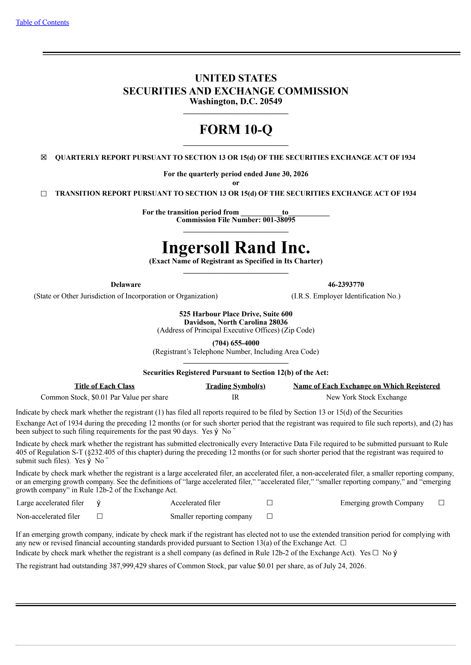 Ingersoll Rand's Q2 2026 Quarterly report