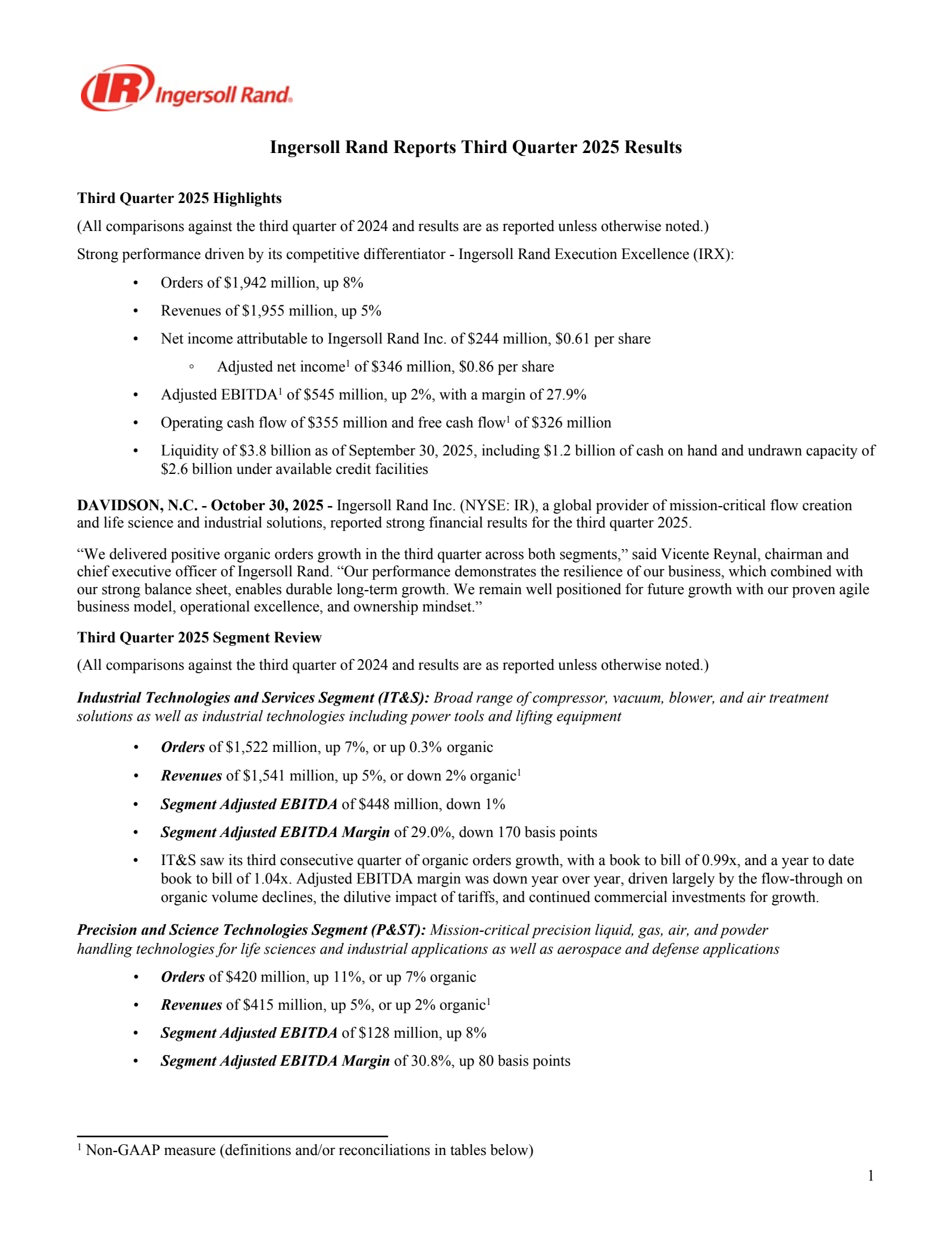 Ingersoll Rand's Q3 2025 Earnings Release