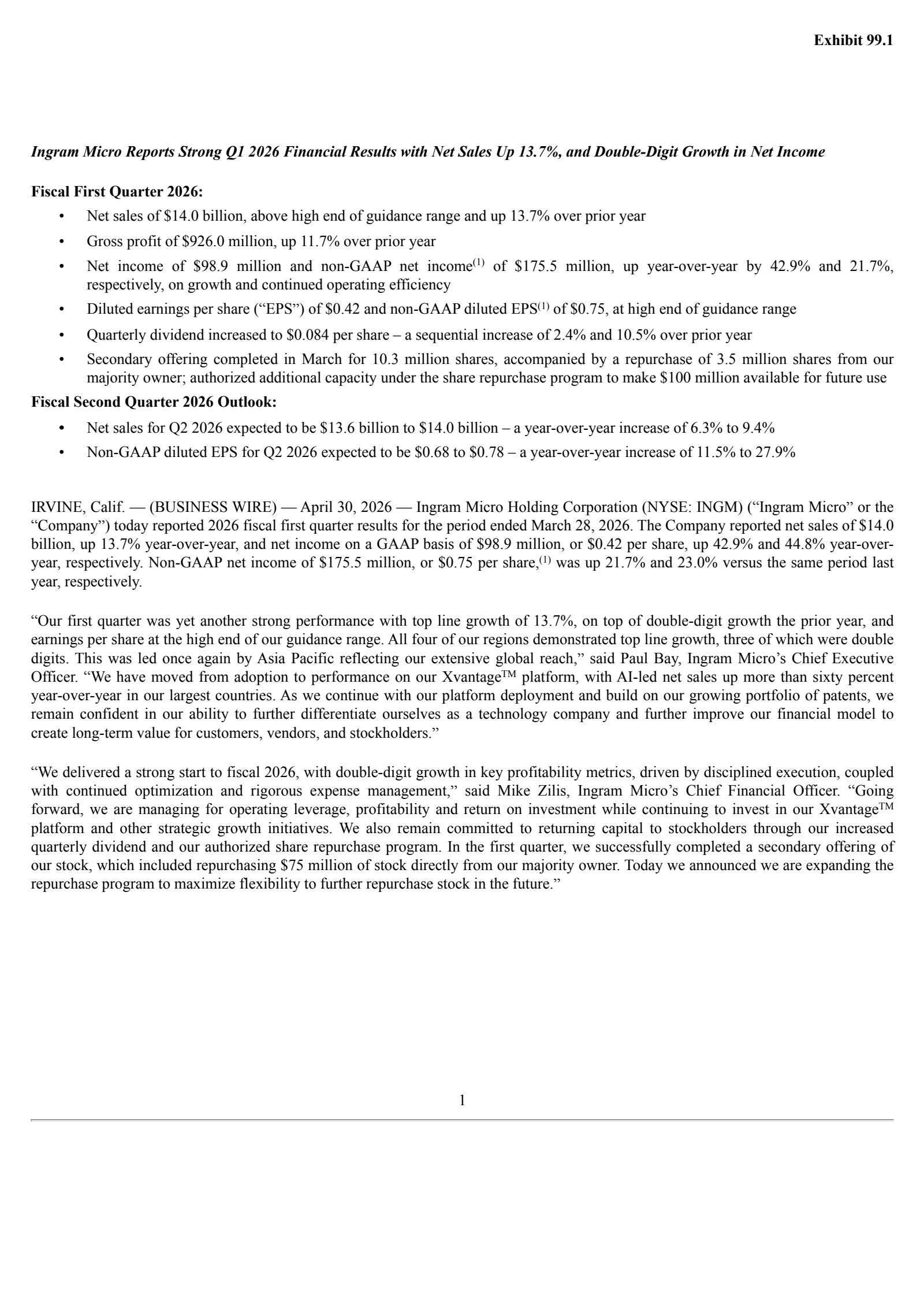 Ingram Micro's Q1 2026 Press Release