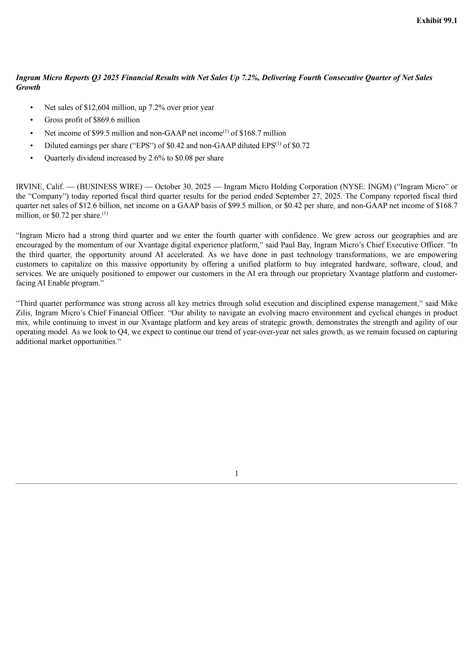 Ingram Micro's Q3 2025 Earnings Release