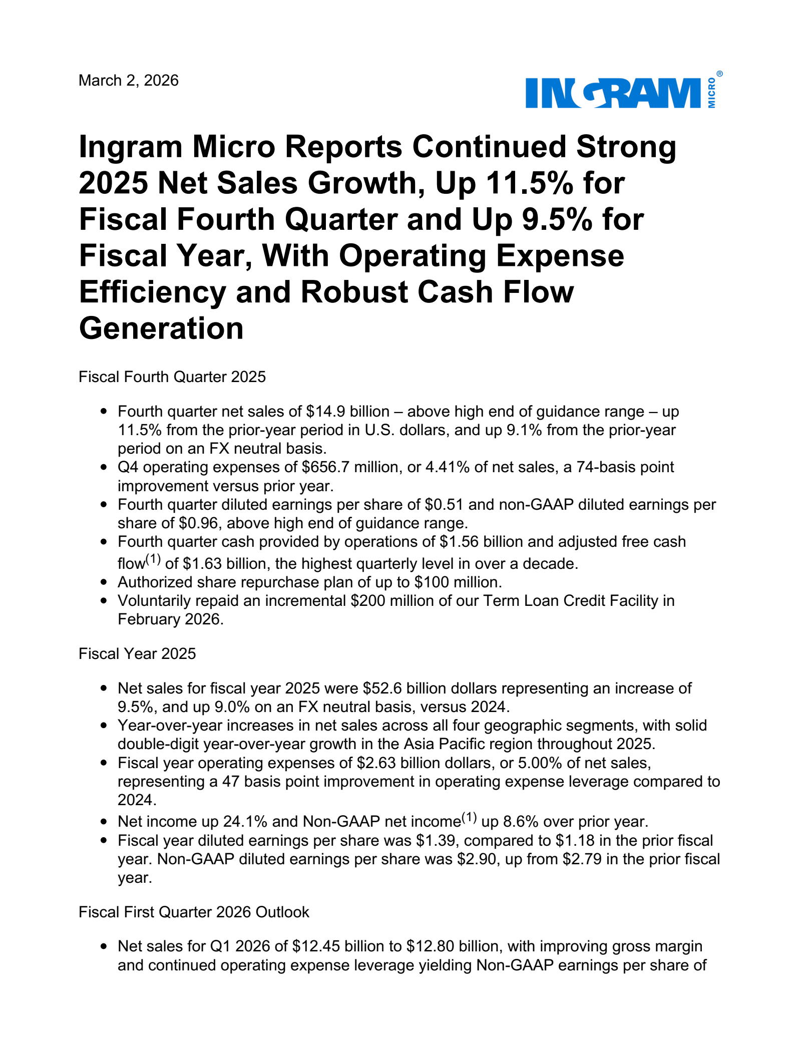 Ingram Micro's Q4 2025 Press Release