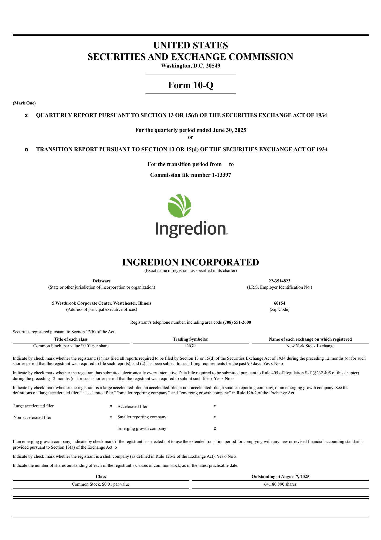 Ingredion's Q2 2025 Quarterly report