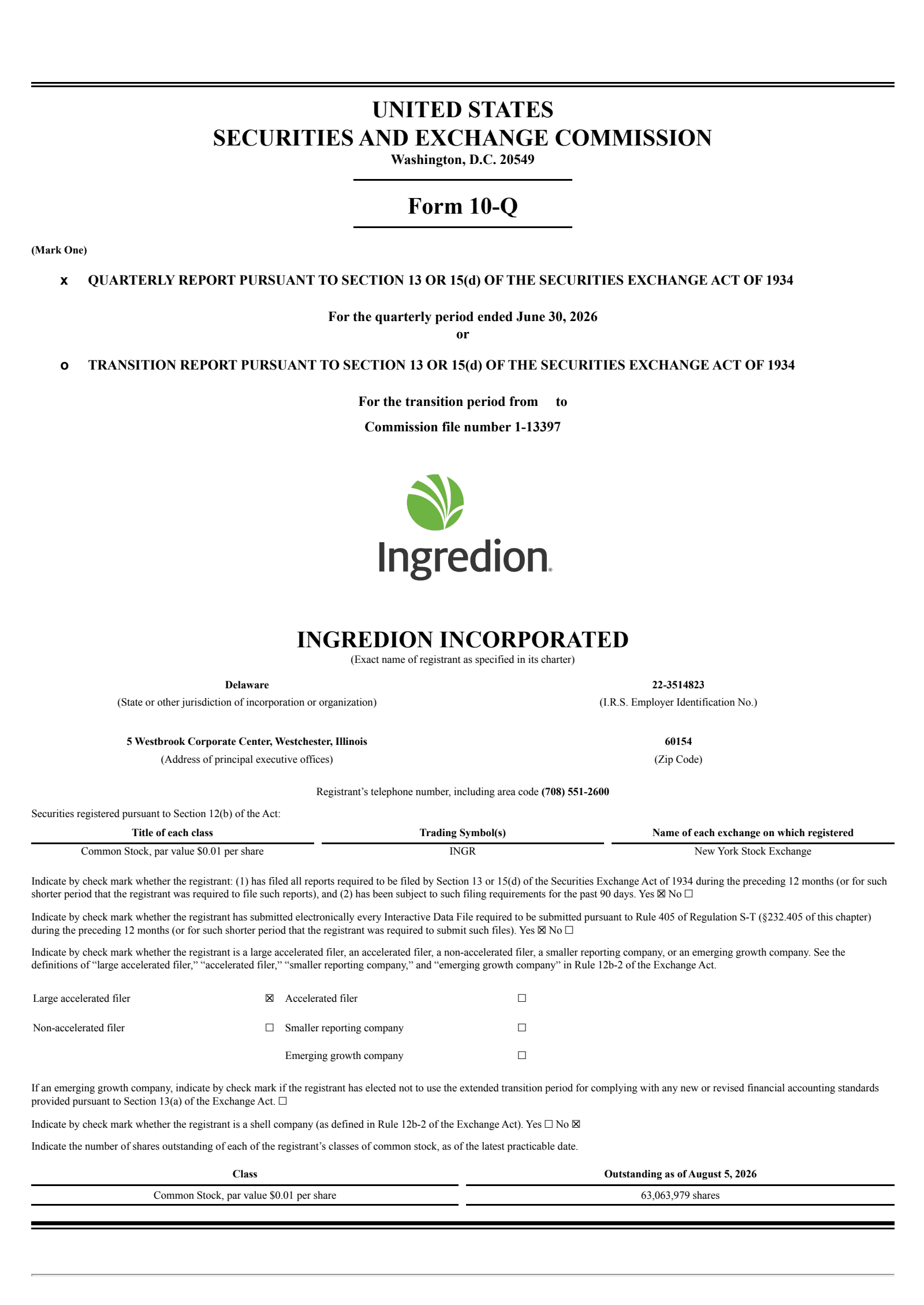 Ingredion's Q2 2026 Quarterly report