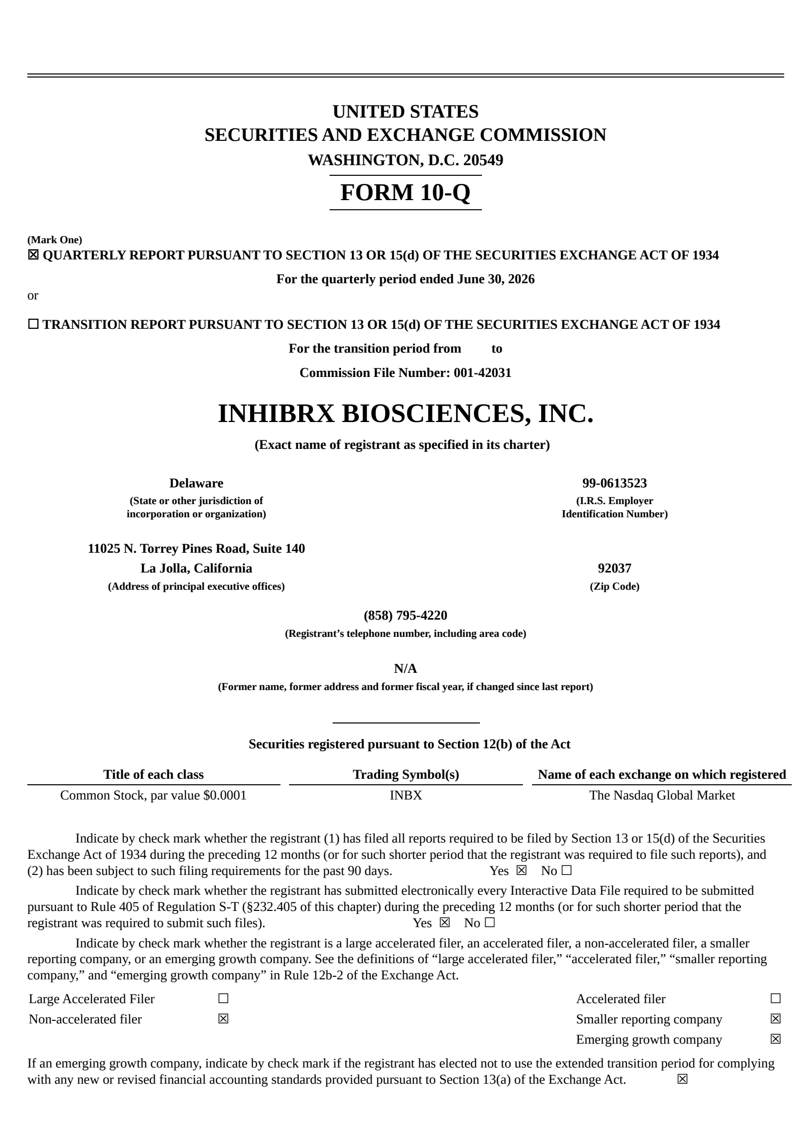Inhibrx Biosciences' Q2 2026 Quarterly report