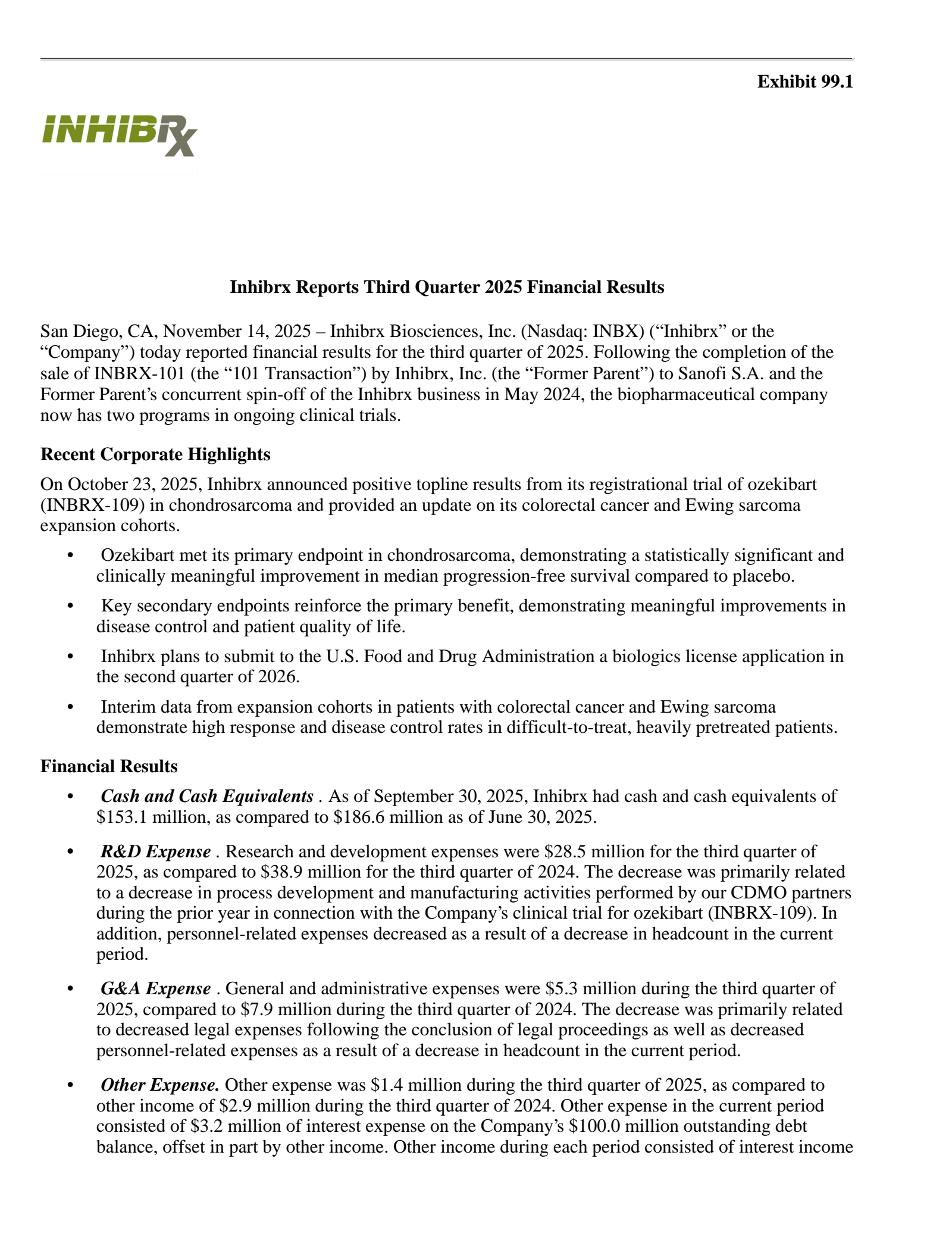 Inhibrx Biosciences' Q3 2025 Earnings Release