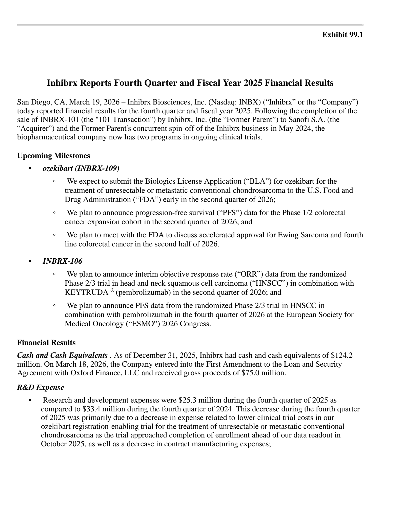 Inhibrx Biosciences' Q4 2025 Press Release