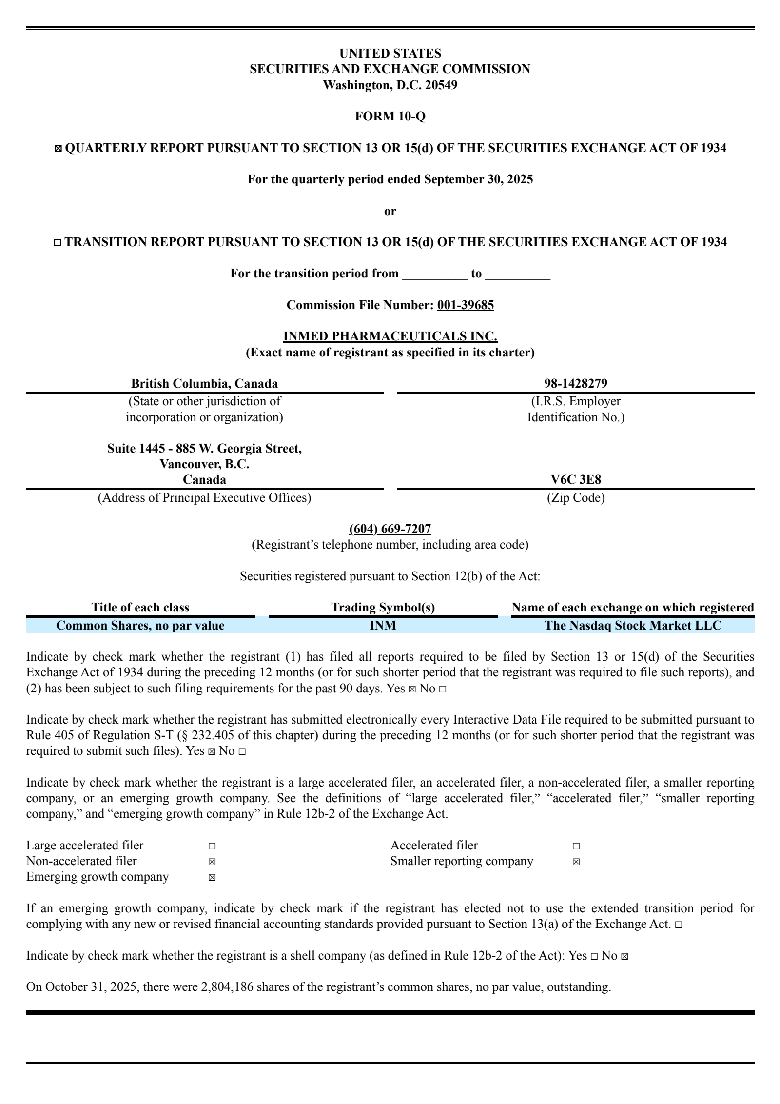 InMed Pharmaceuticals' Q1 2026 Quarterly Report