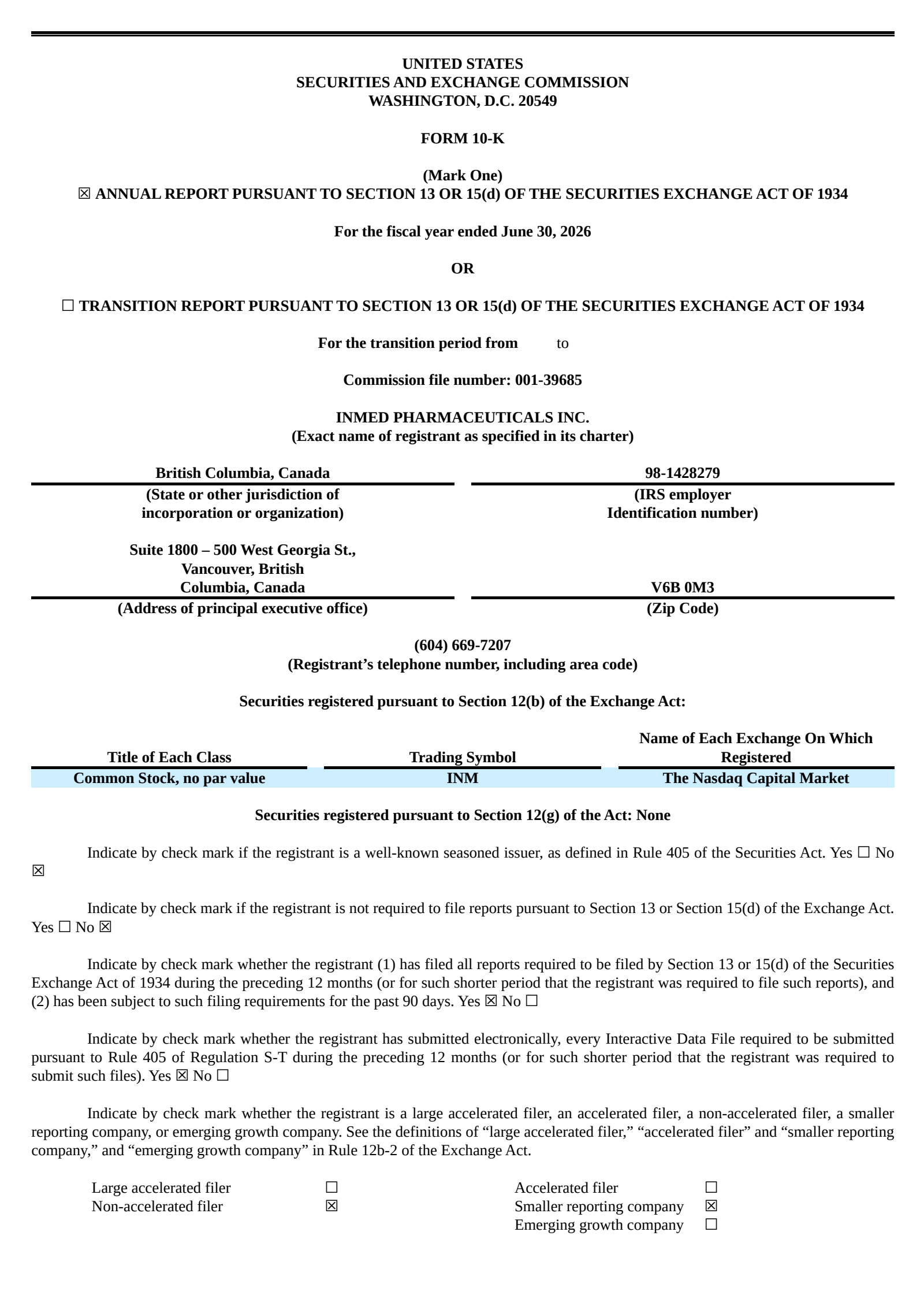 InMed Pharmaceuticals' Q4 2026 Annual report