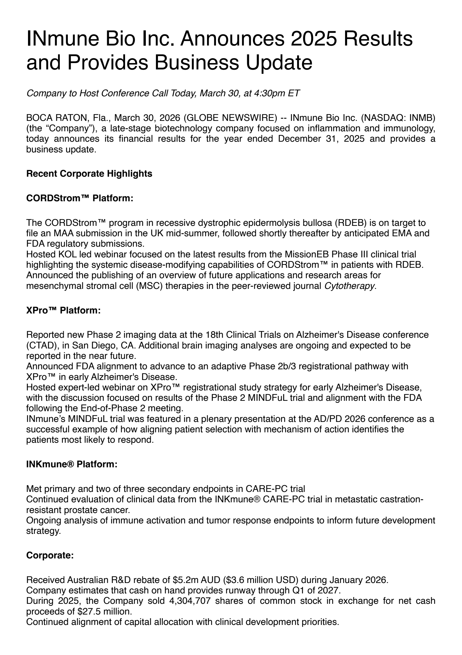 INmune Bio's Q4 2025 Press Release