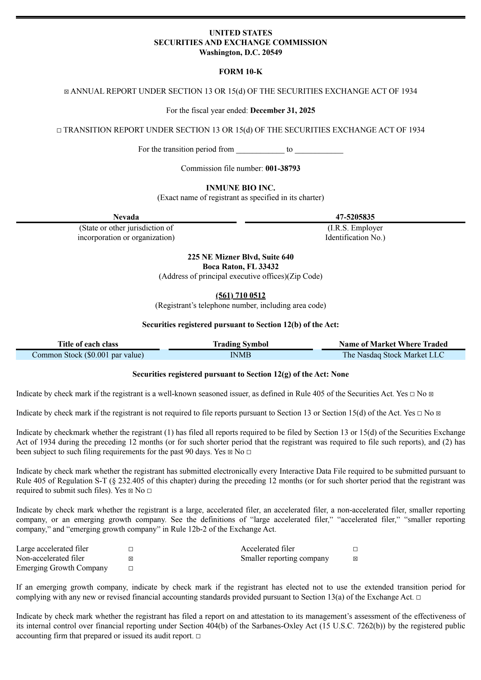 INmune Bio's Q4 2025 Annual report