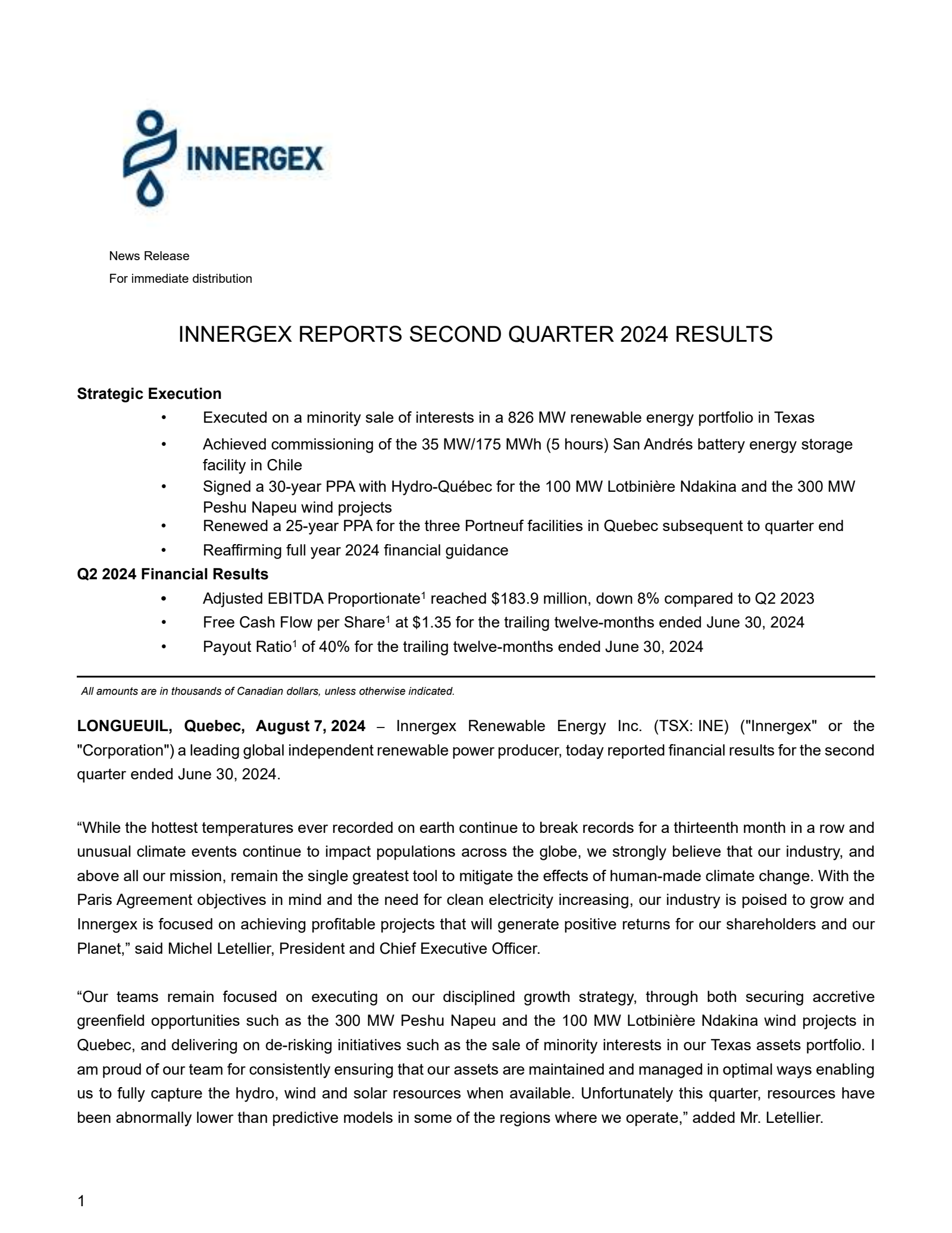 INE Q2 2024 Earnings Report on 8/7/2024
