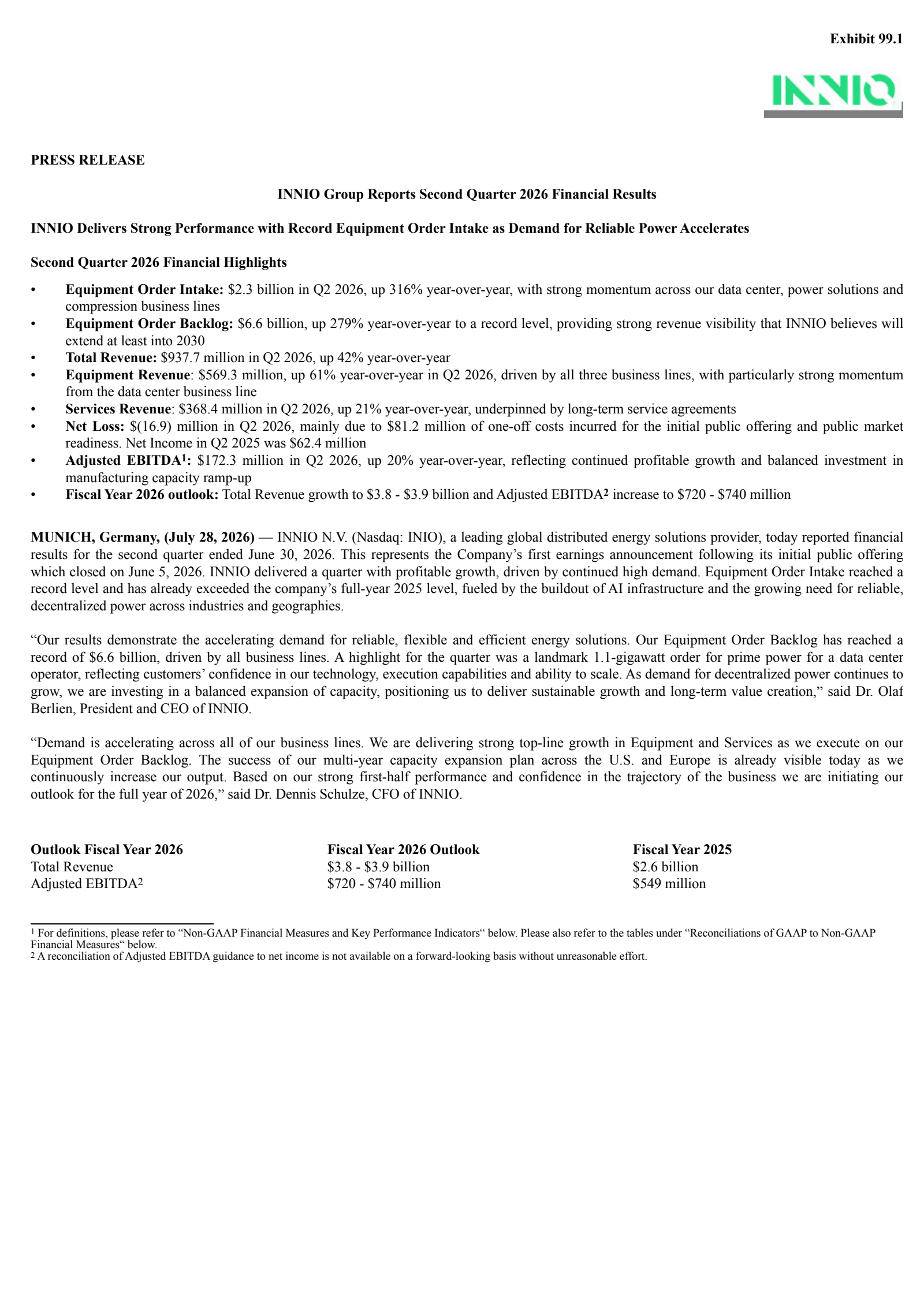 Innio's Q2 2026 Press Release