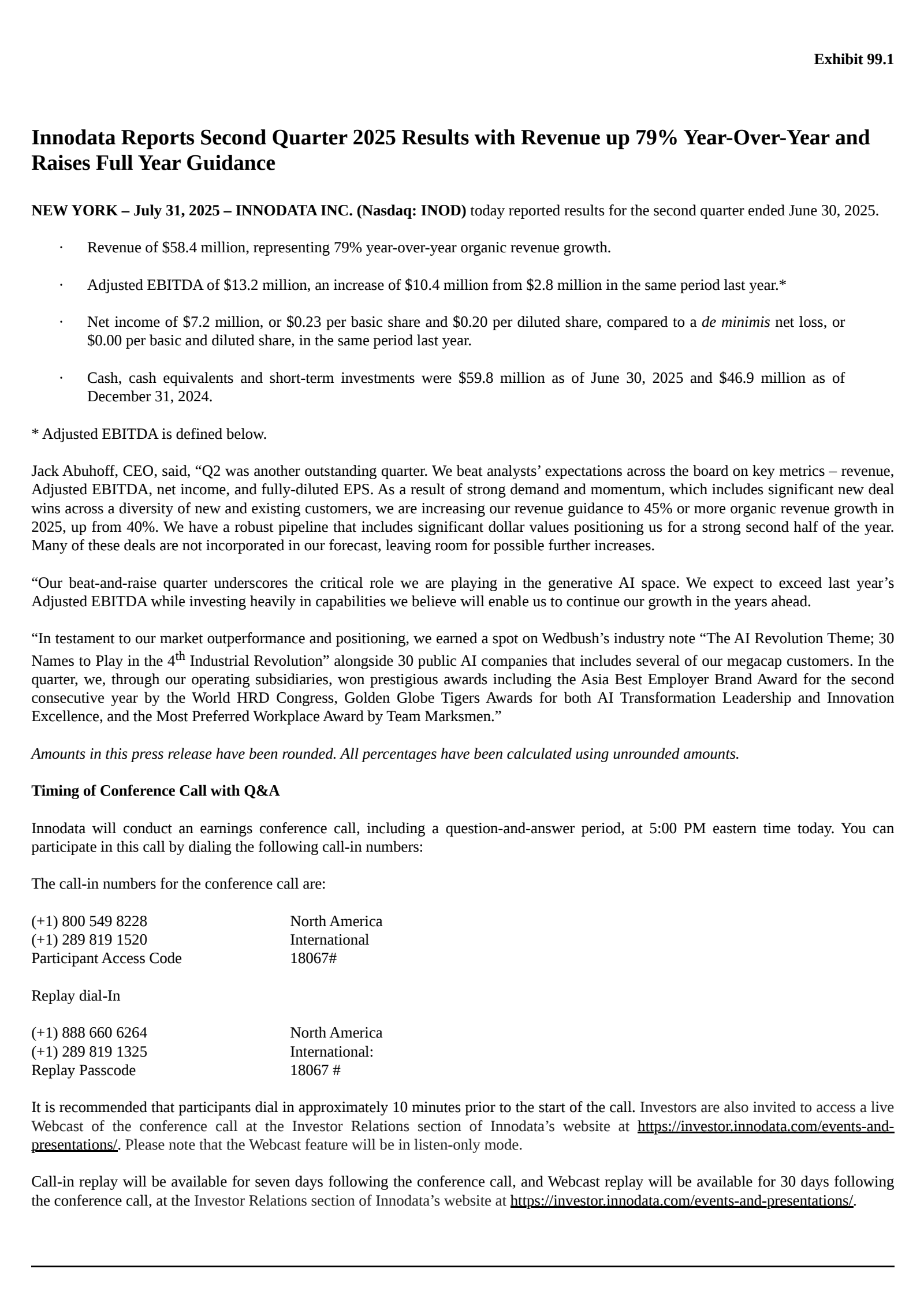 Innodata's Q2 2025 Press Release