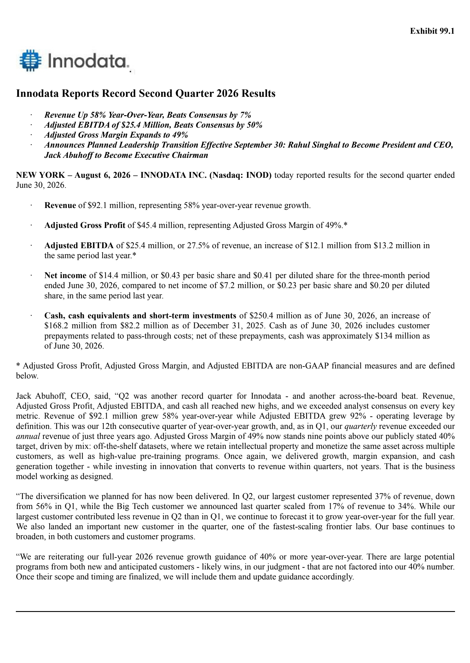 Innodata's Q2 2026 Press Release