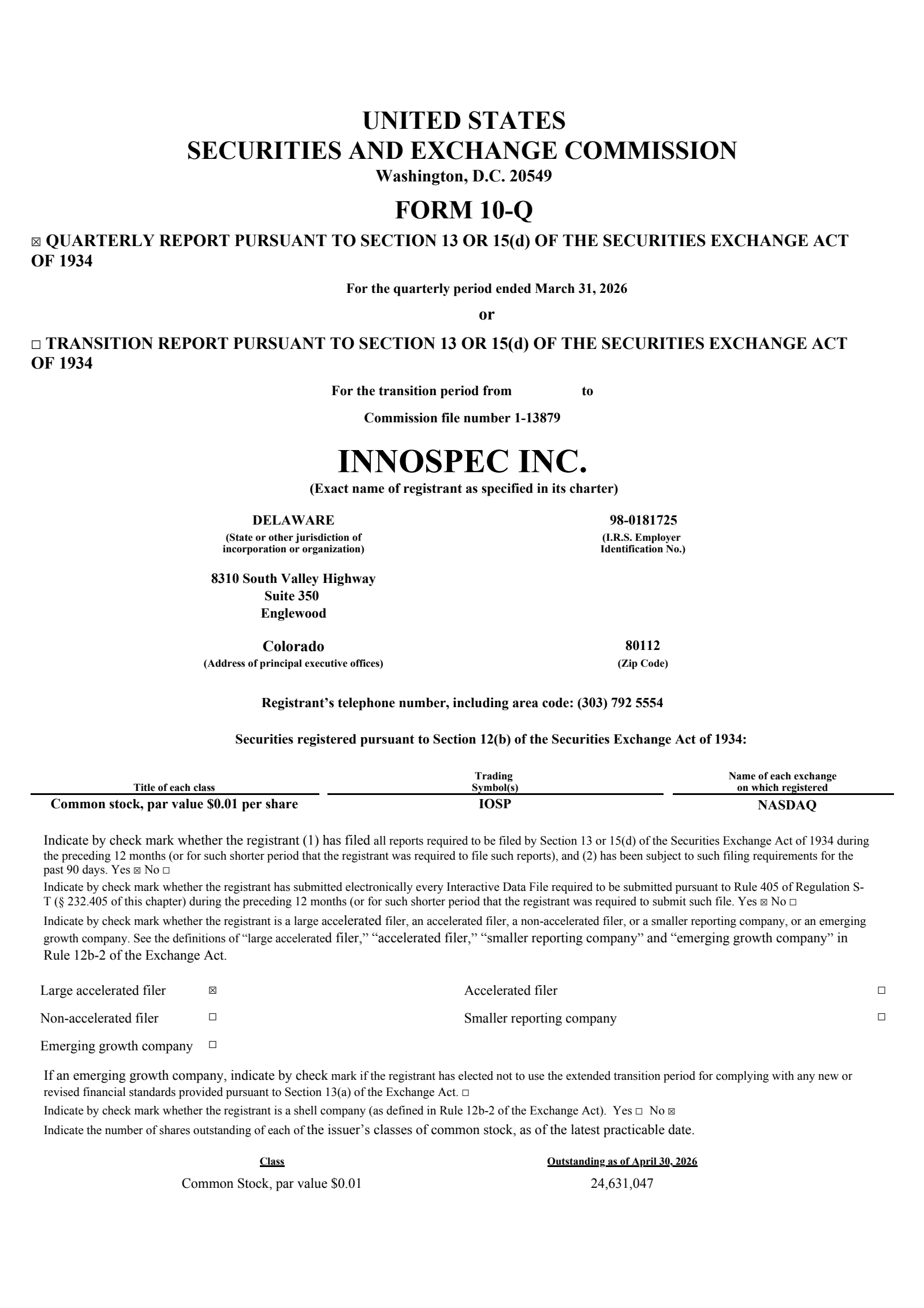 Innospec's Q1 2026 Quarterly report