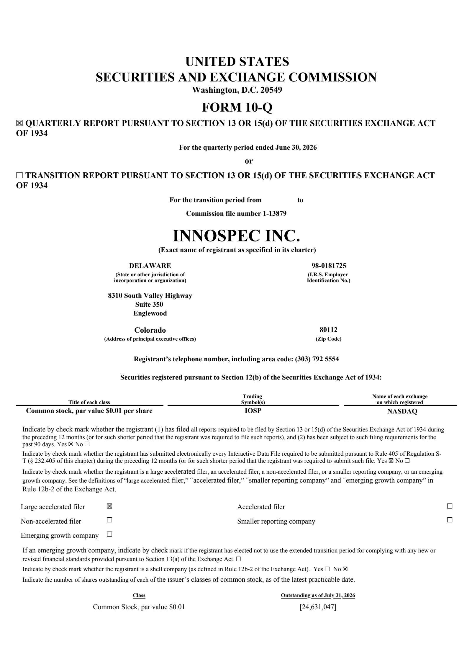 Innospec's Q2 2026 Quarterly report