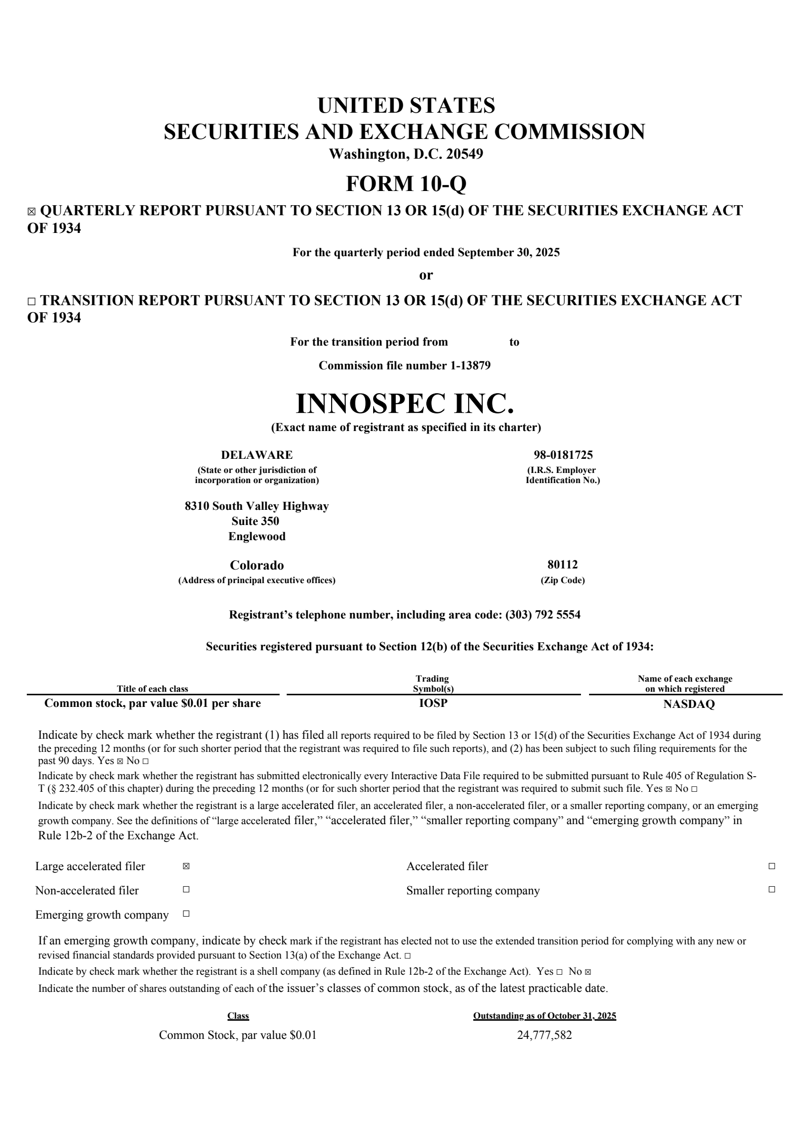 Innospec's Q3 2025 Quarterly Report