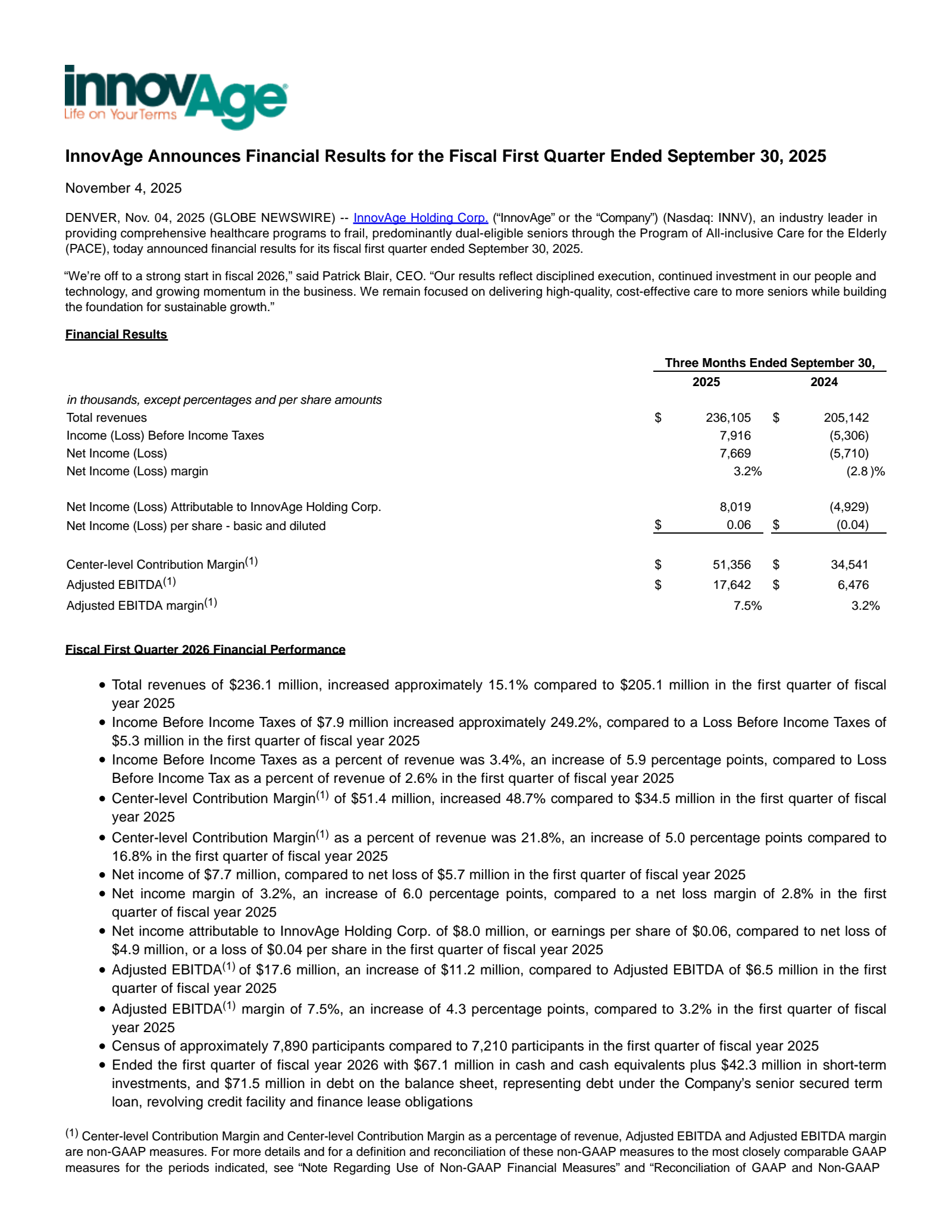 InnovAge's Q1 2026 Earnings Release