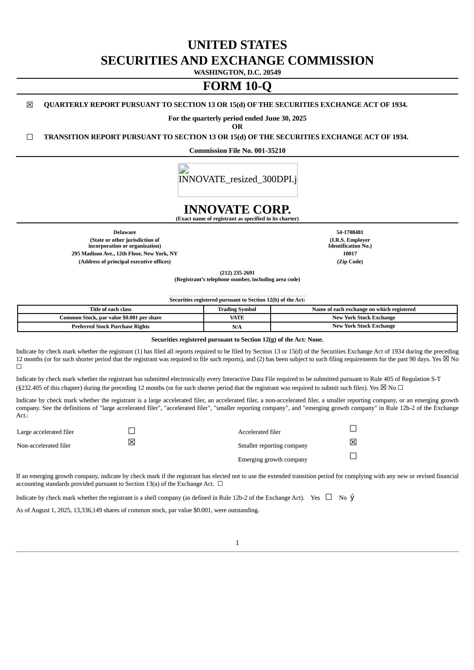 INNOVATE's Q2 2025 Quarterly report