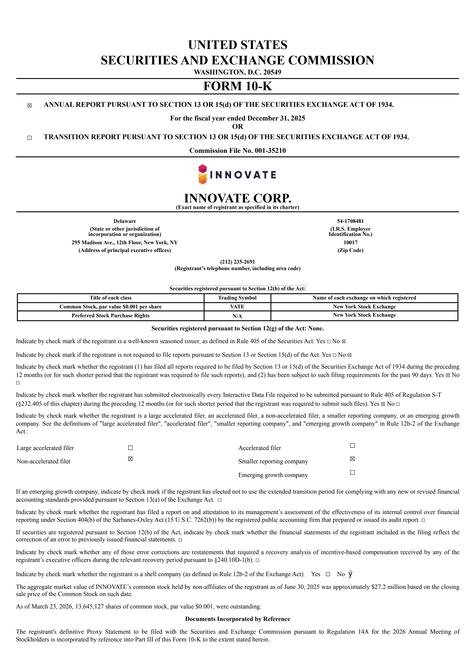 INNOVATE's Q4 2025 Annual report