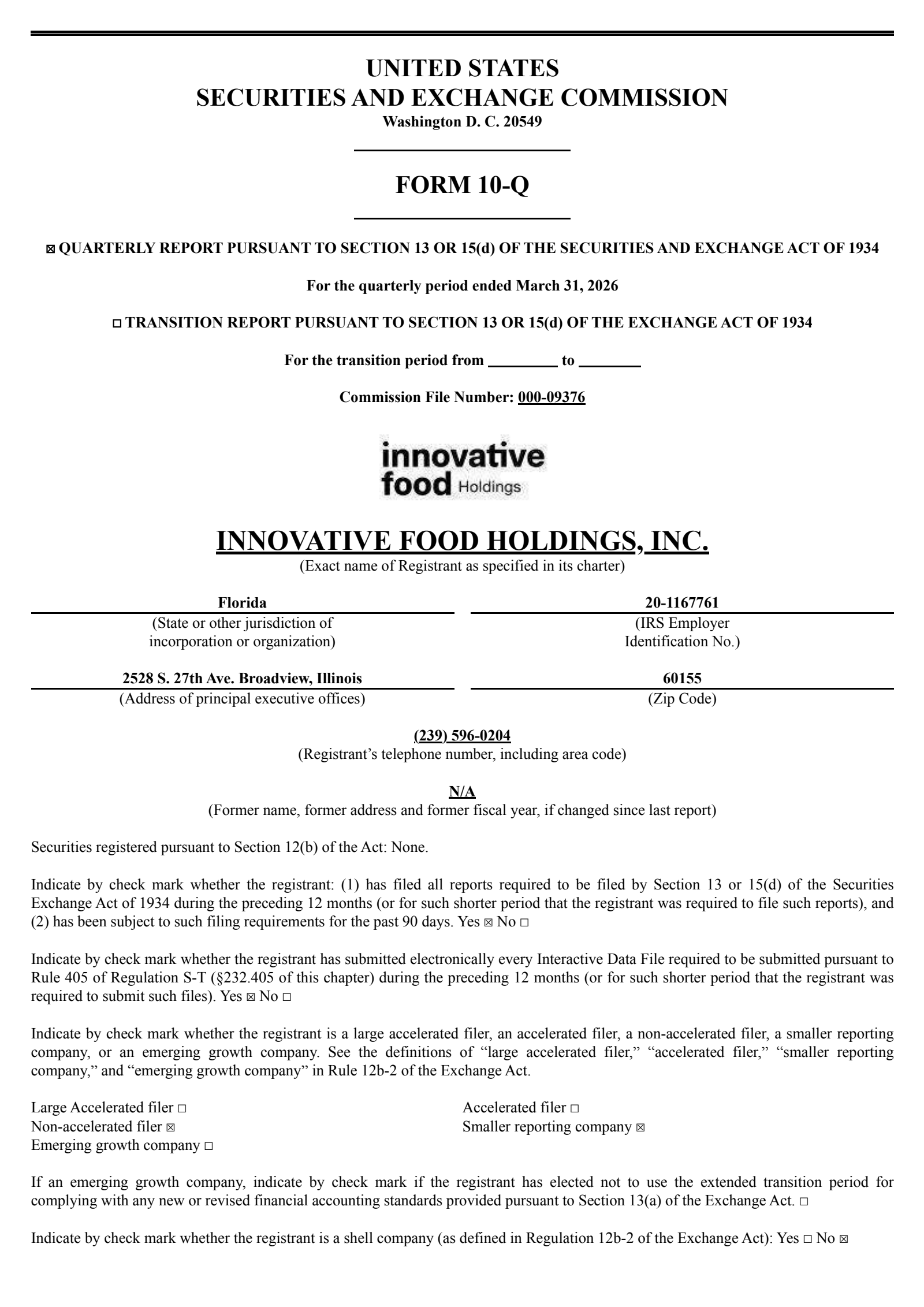 Innovative Food's Q1 2026 Quarterly report