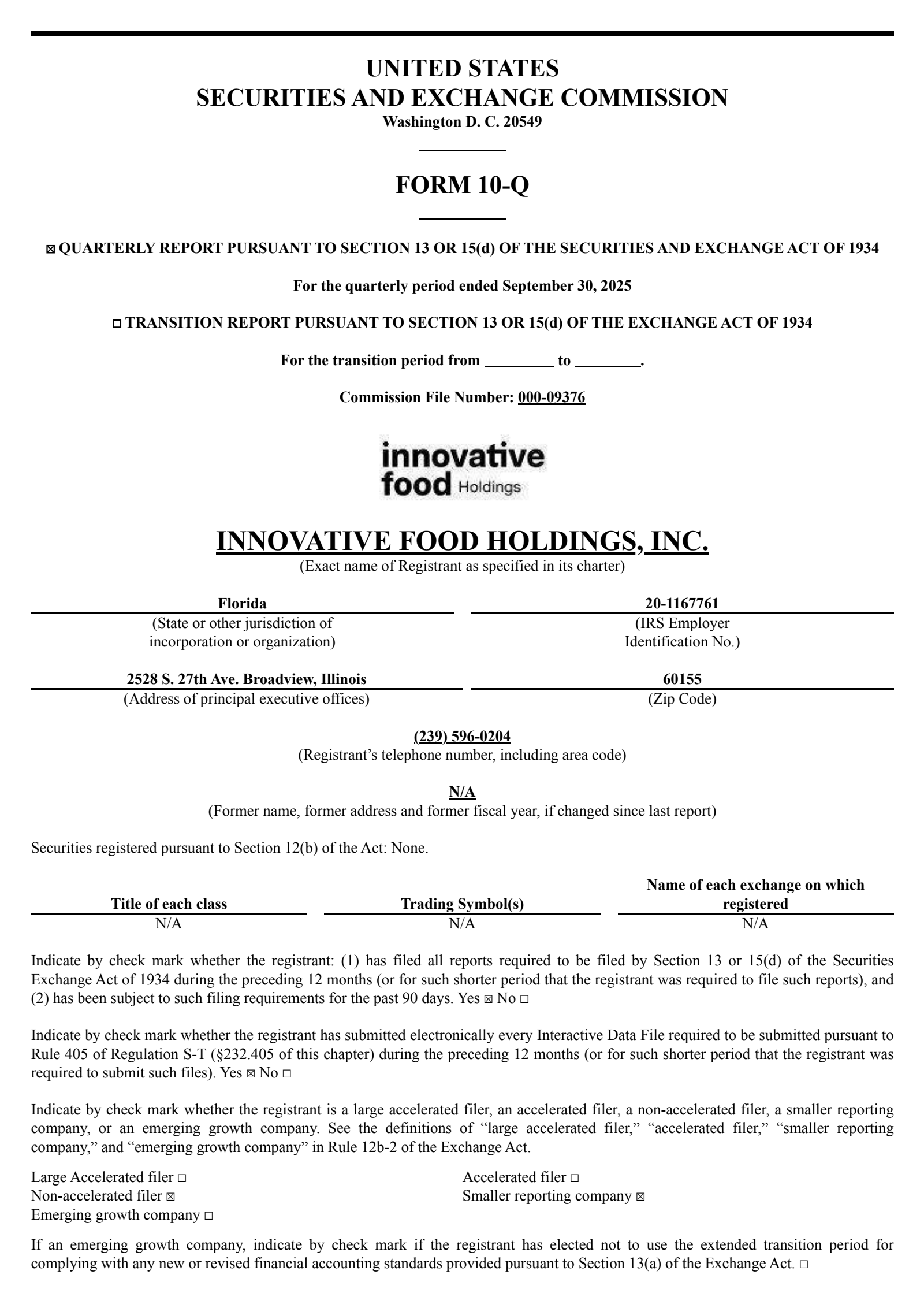 Innovative Food's Q3 2025 Quarterly Report