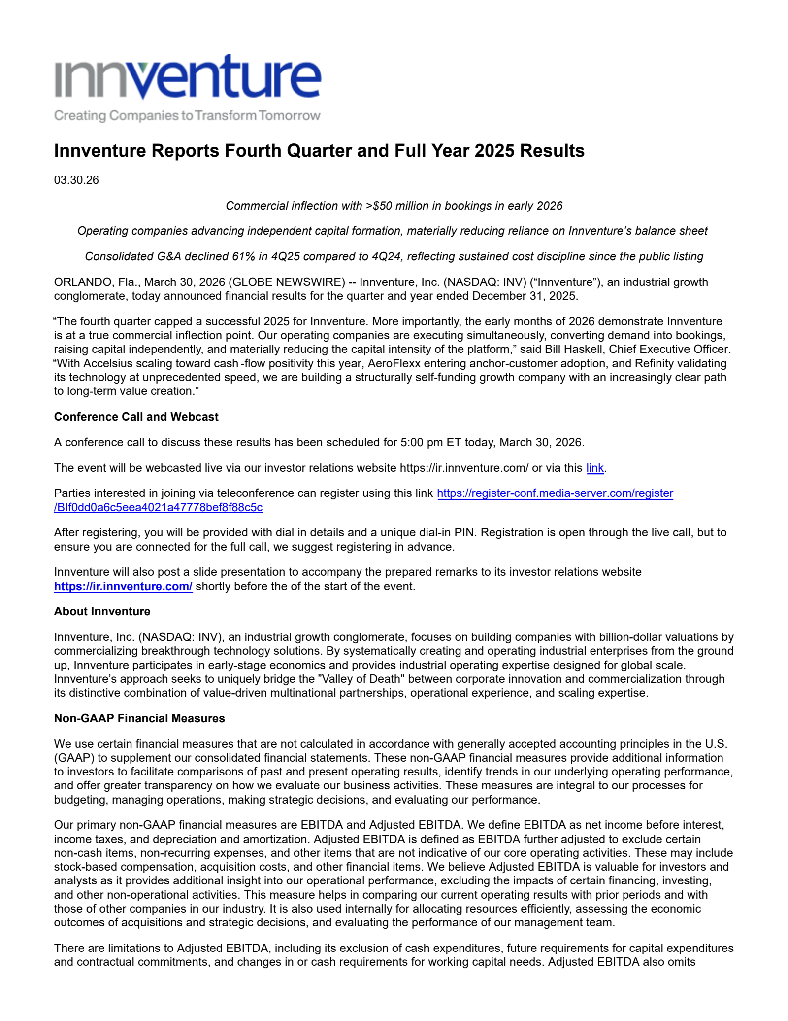 Innventure's Q4 2025 Press Release