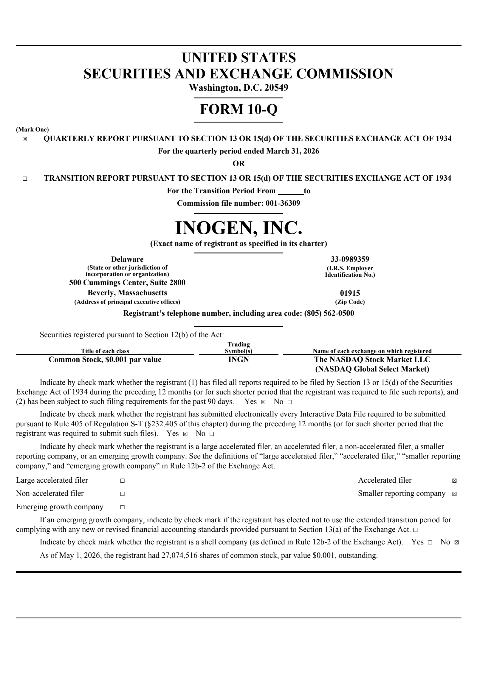 Inogen's Q1 2026 Quarterly report