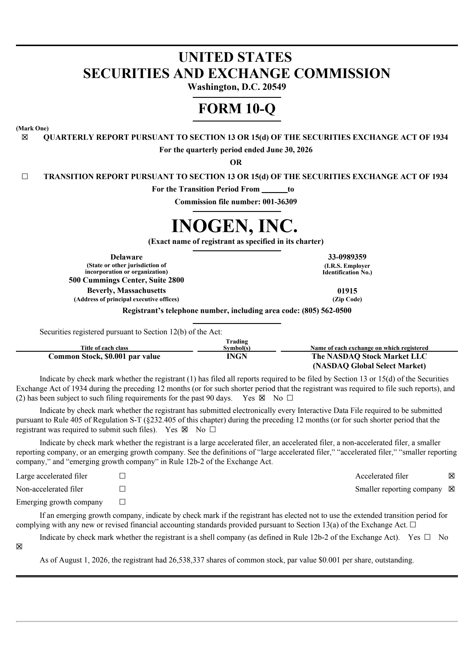 Inogen's Q2 2026 Quarterly report