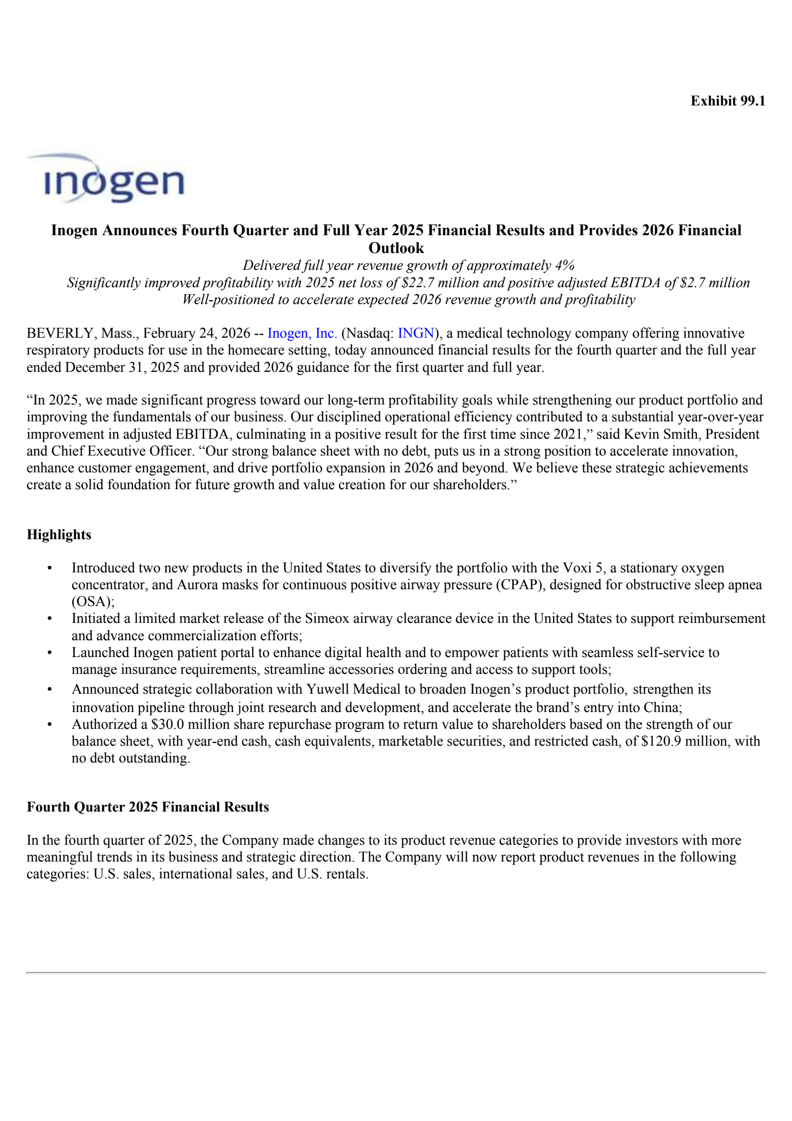 Inogen's Q4 2025 Press Release