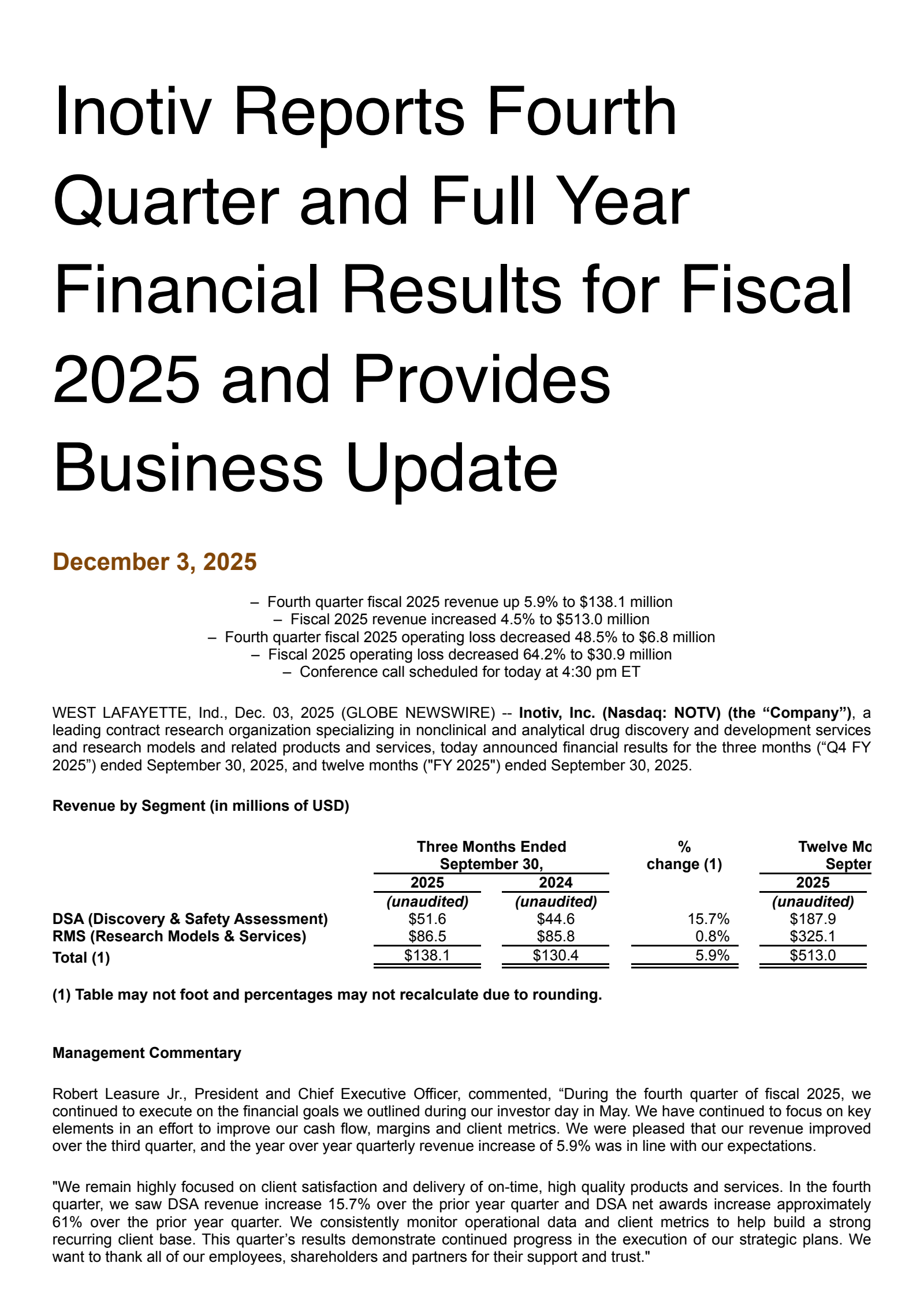 Inotiv's Q4 2025 Earnings Release